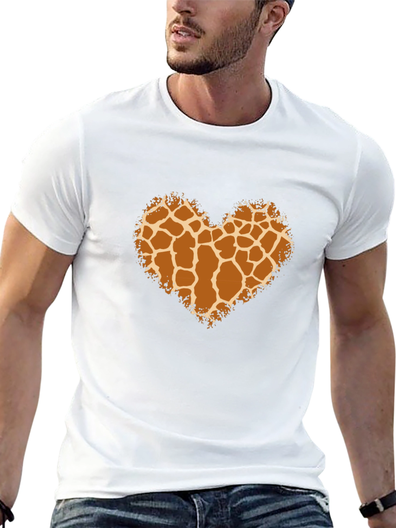 Giraffe Print Heart Tee - Black Unisex Shirt