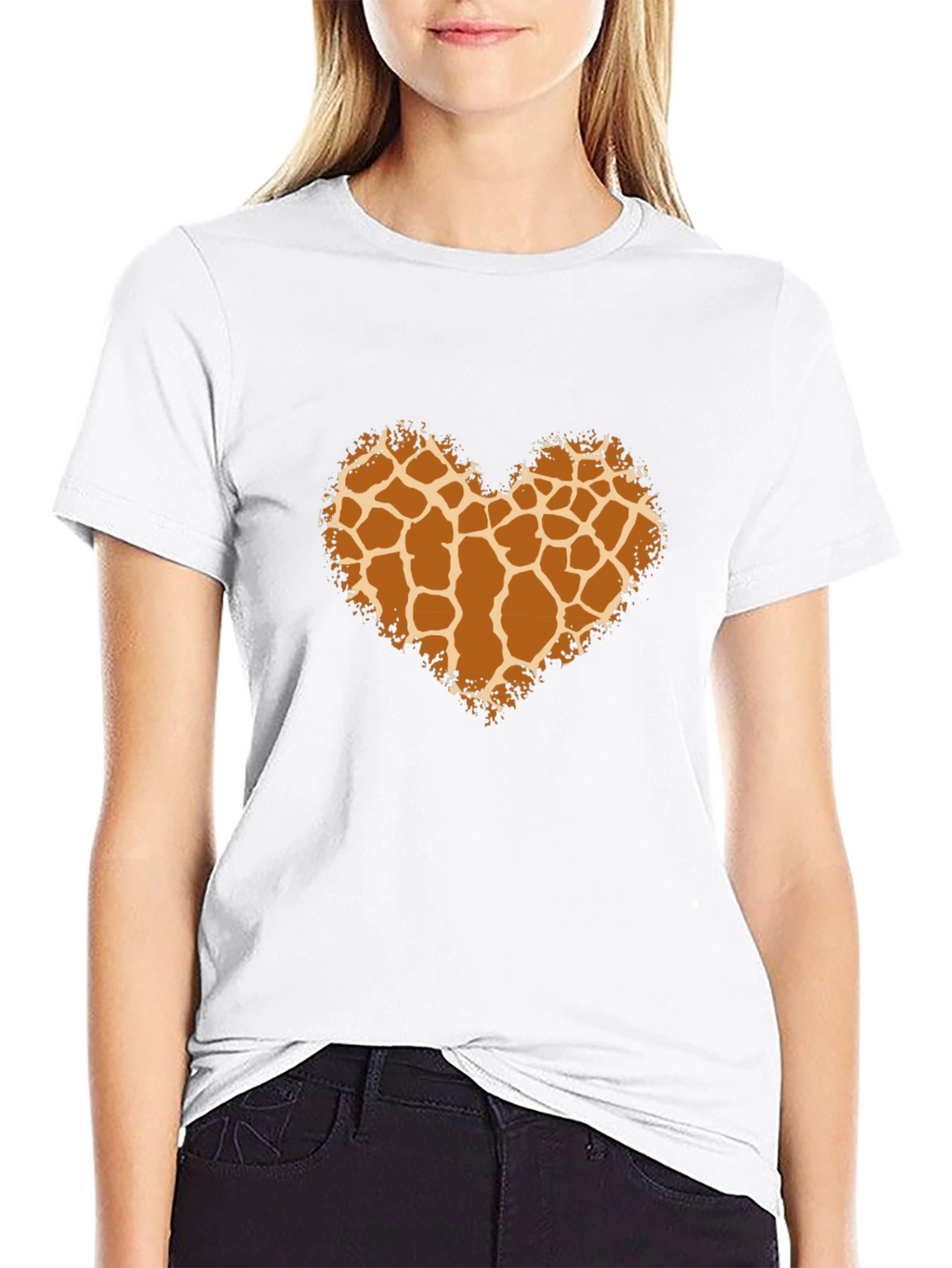 Giraffe Print Heart Tee - Black Unisex Shirt