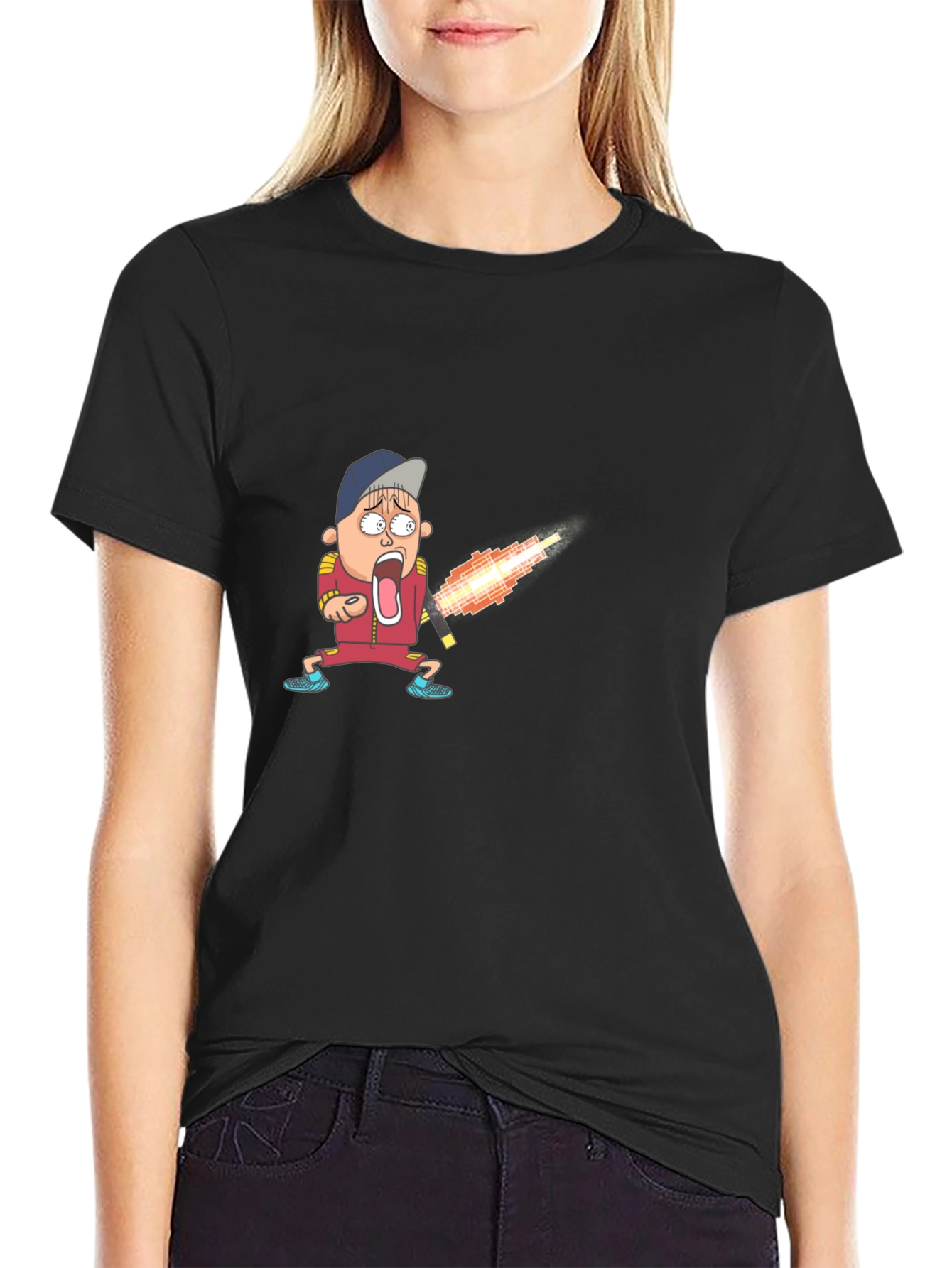 Cartoon Boy Fireball T-Shirt - Unique Graphic Tee