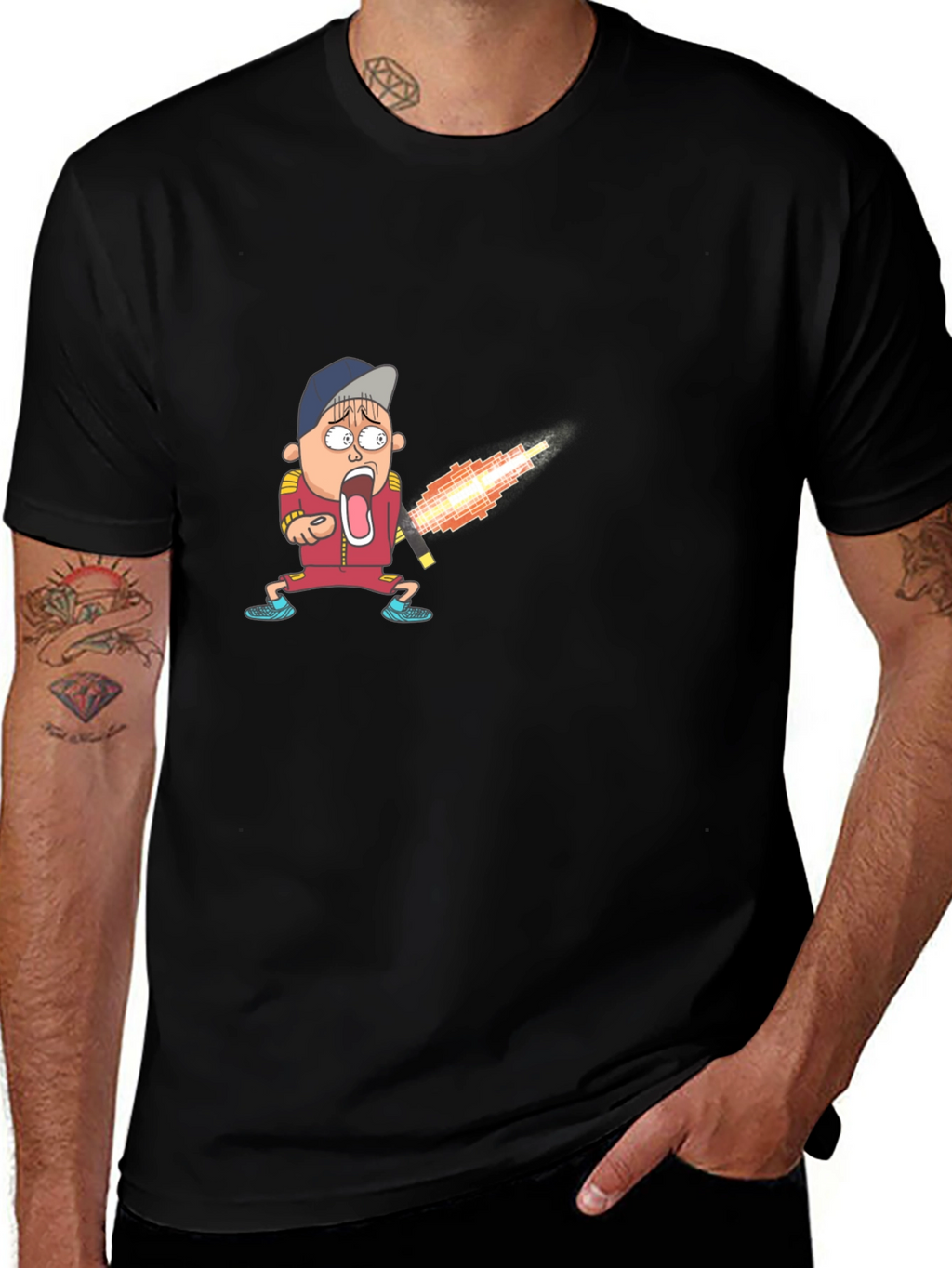 Cartoon Boy Fireball T-Shirt - Unique Graphic Tee