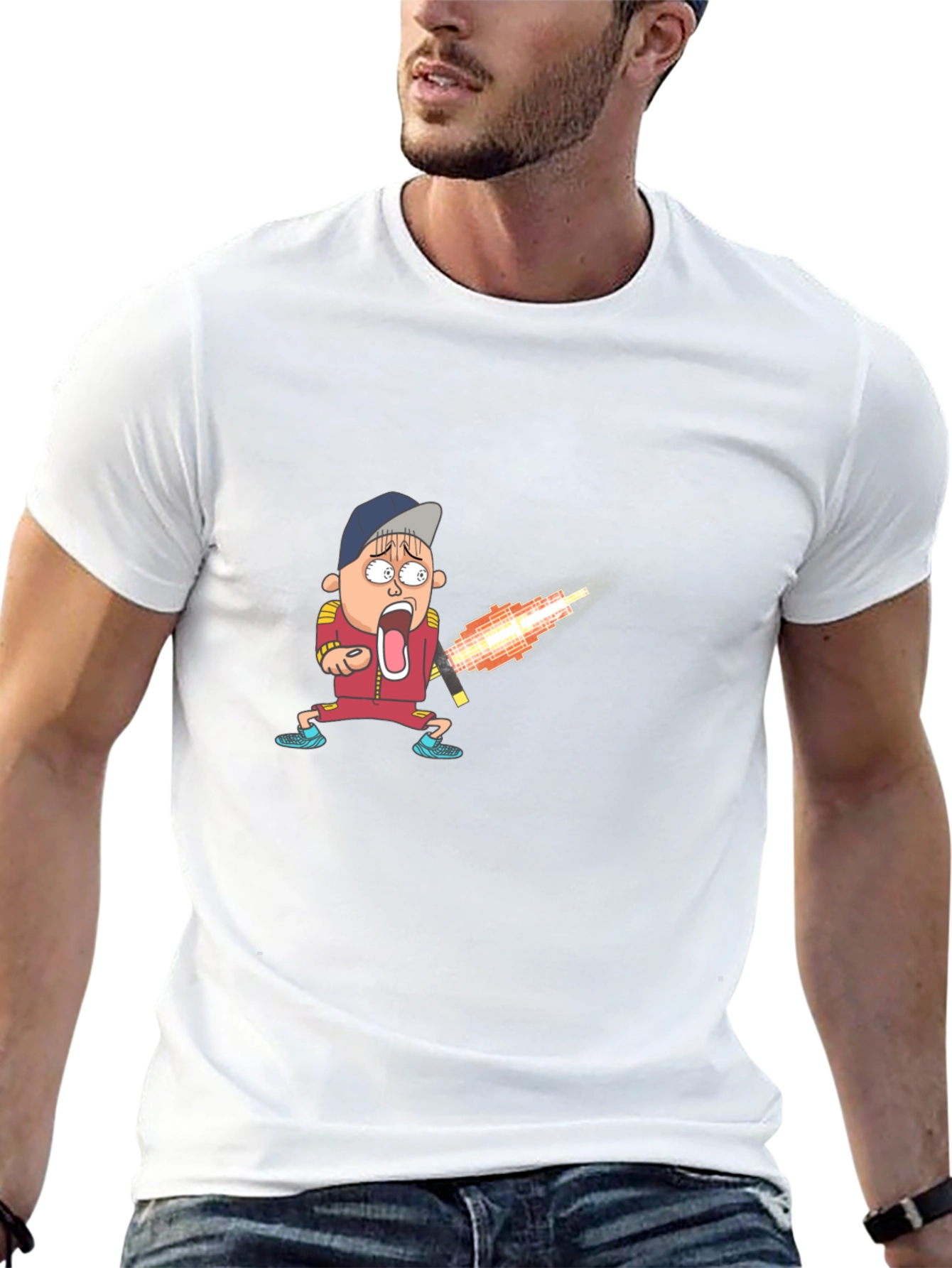 Cartoon Boy Fireball T-Shirt - Unique Graphic Tee