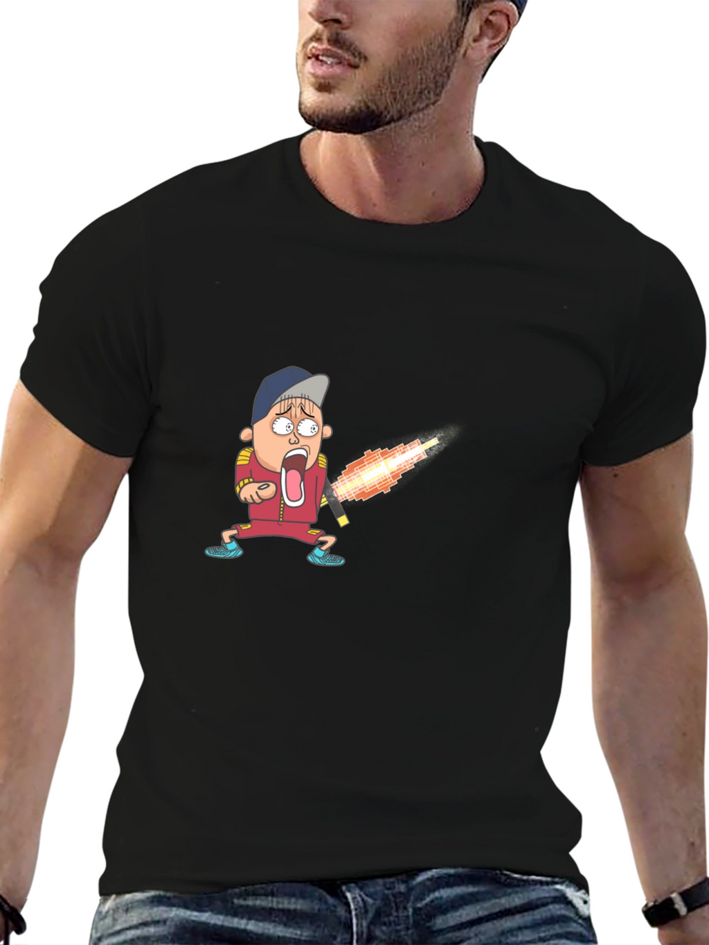 Cartoon Boy Fireball T-Shirt - Unique Graphic Tee