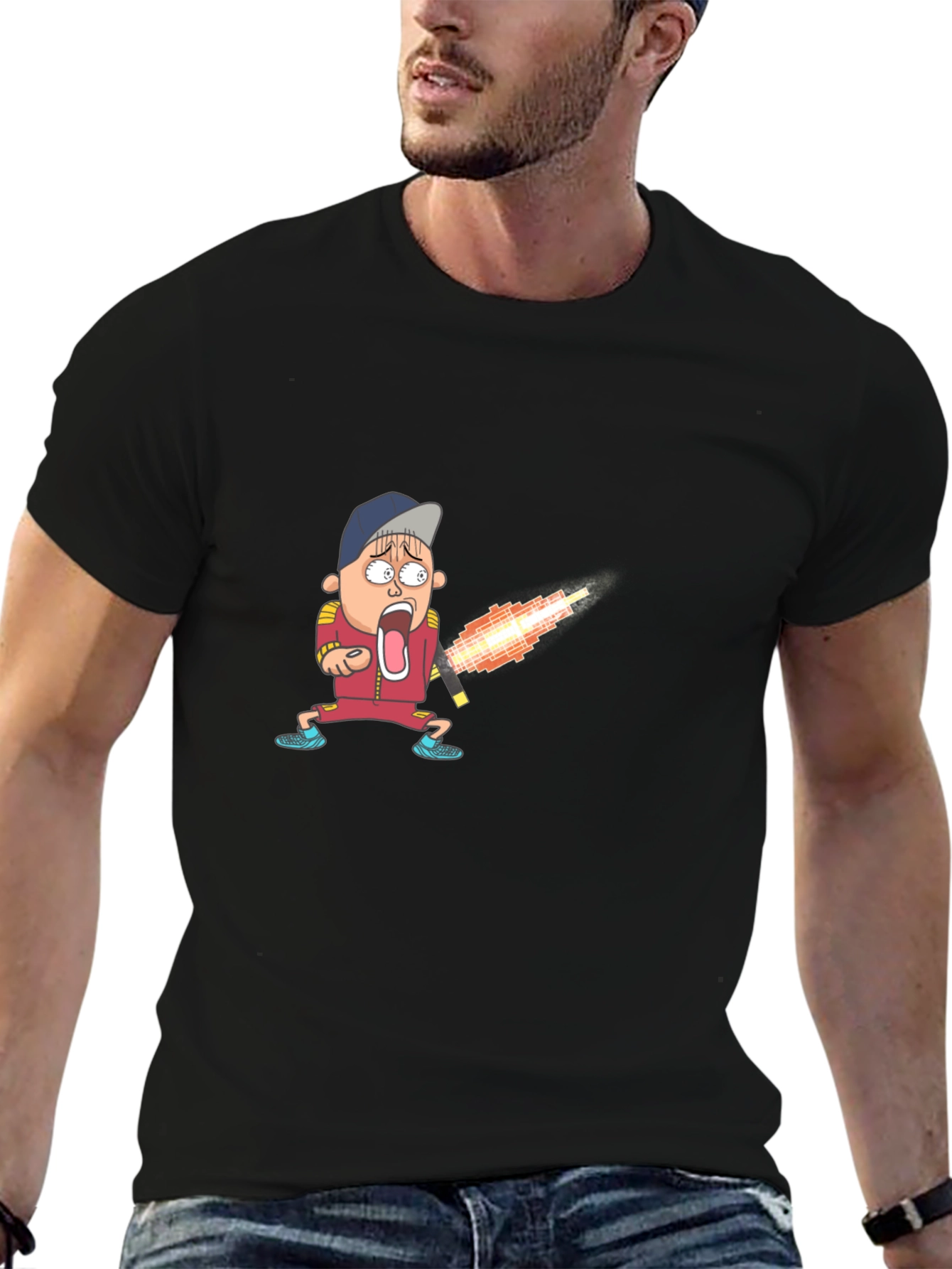 Cartoon Boy Fireball T-Shirt - Unique Graphic Tee