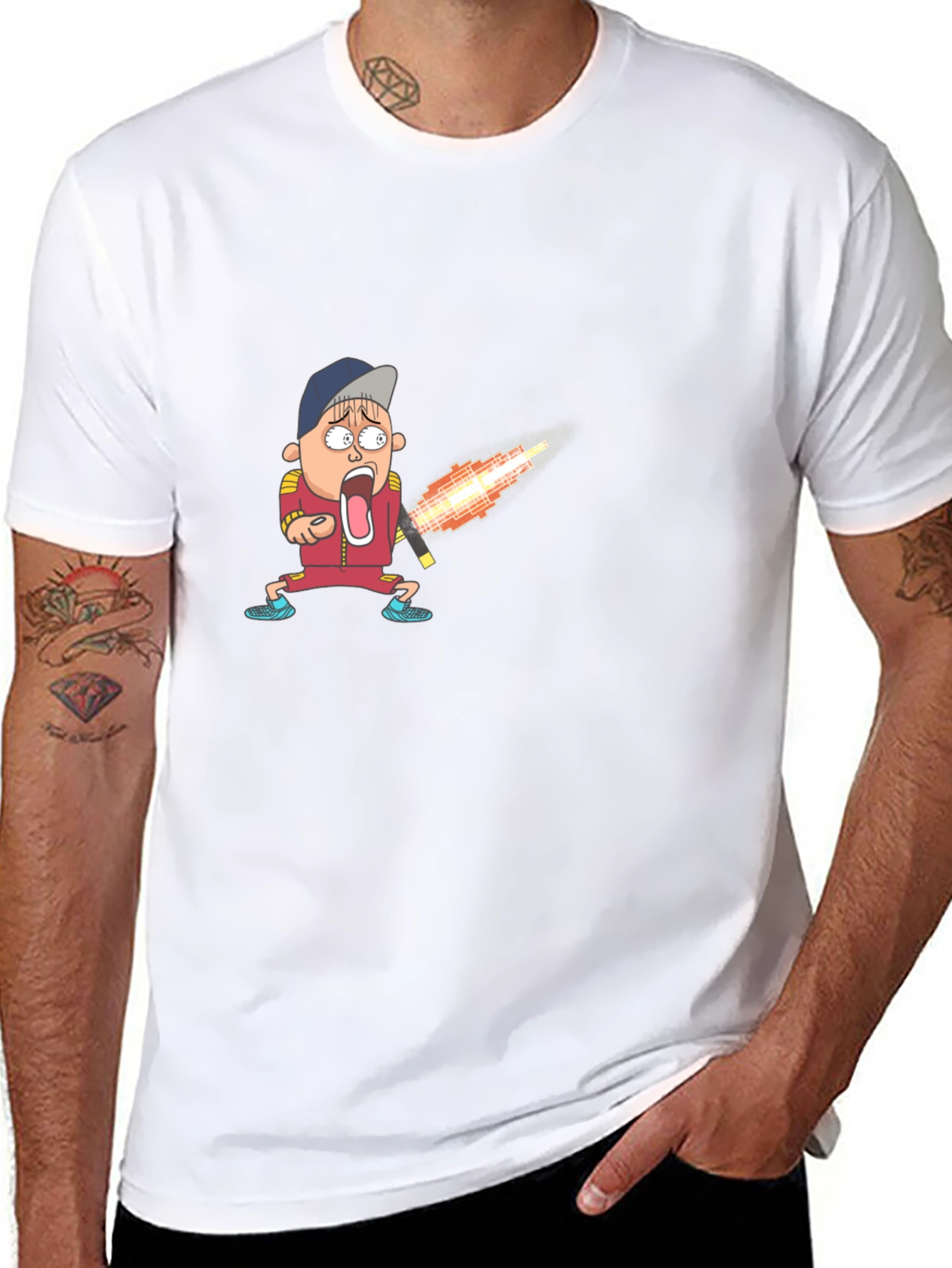 Cartoon Boy Fireball T-Shirt - Unique Graphic Tee