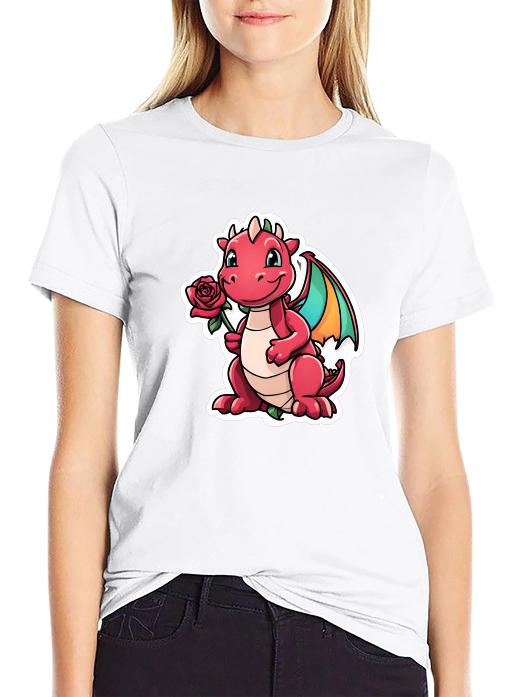 Cute Dragon Holding Rose Graphic Tee