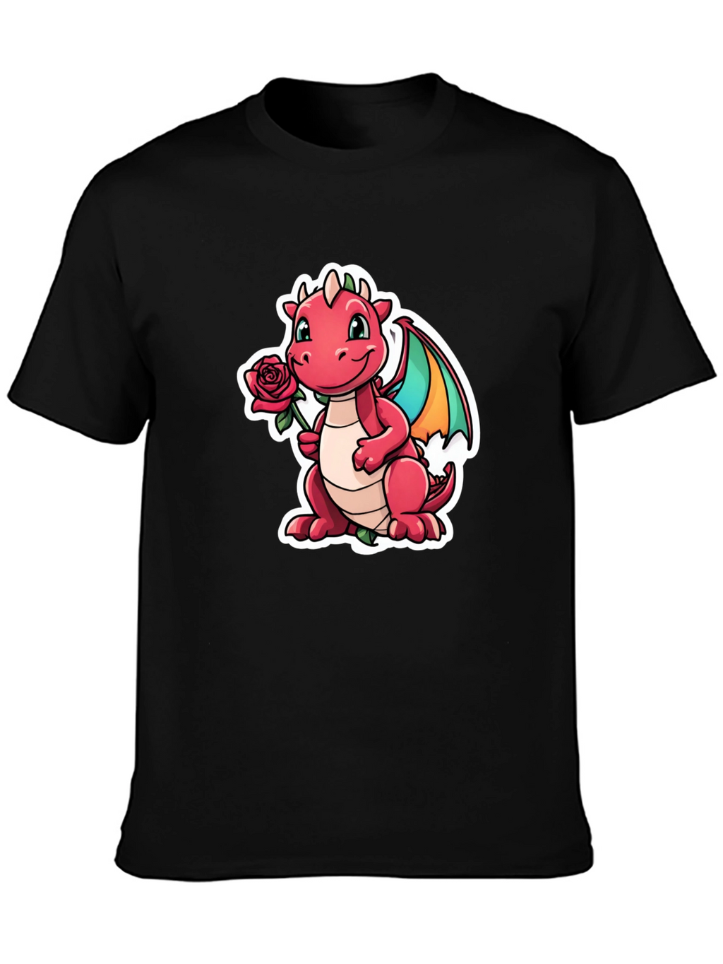 Cute Dragon Holding Rose Graphic Tee