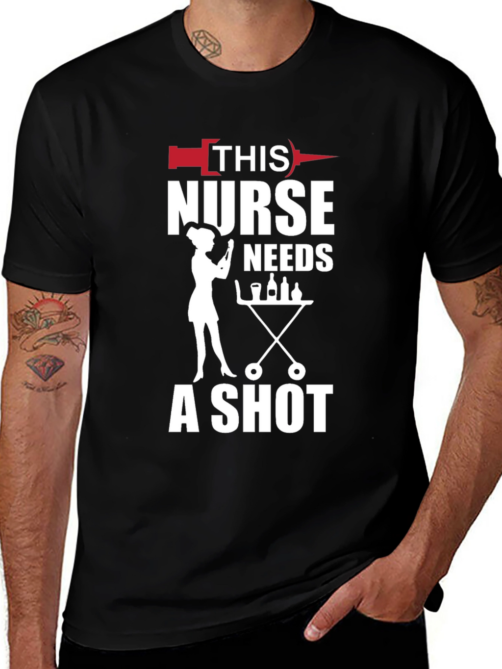 Nurse Shot Black T-Shirt - Humorous Nursing Apparel
