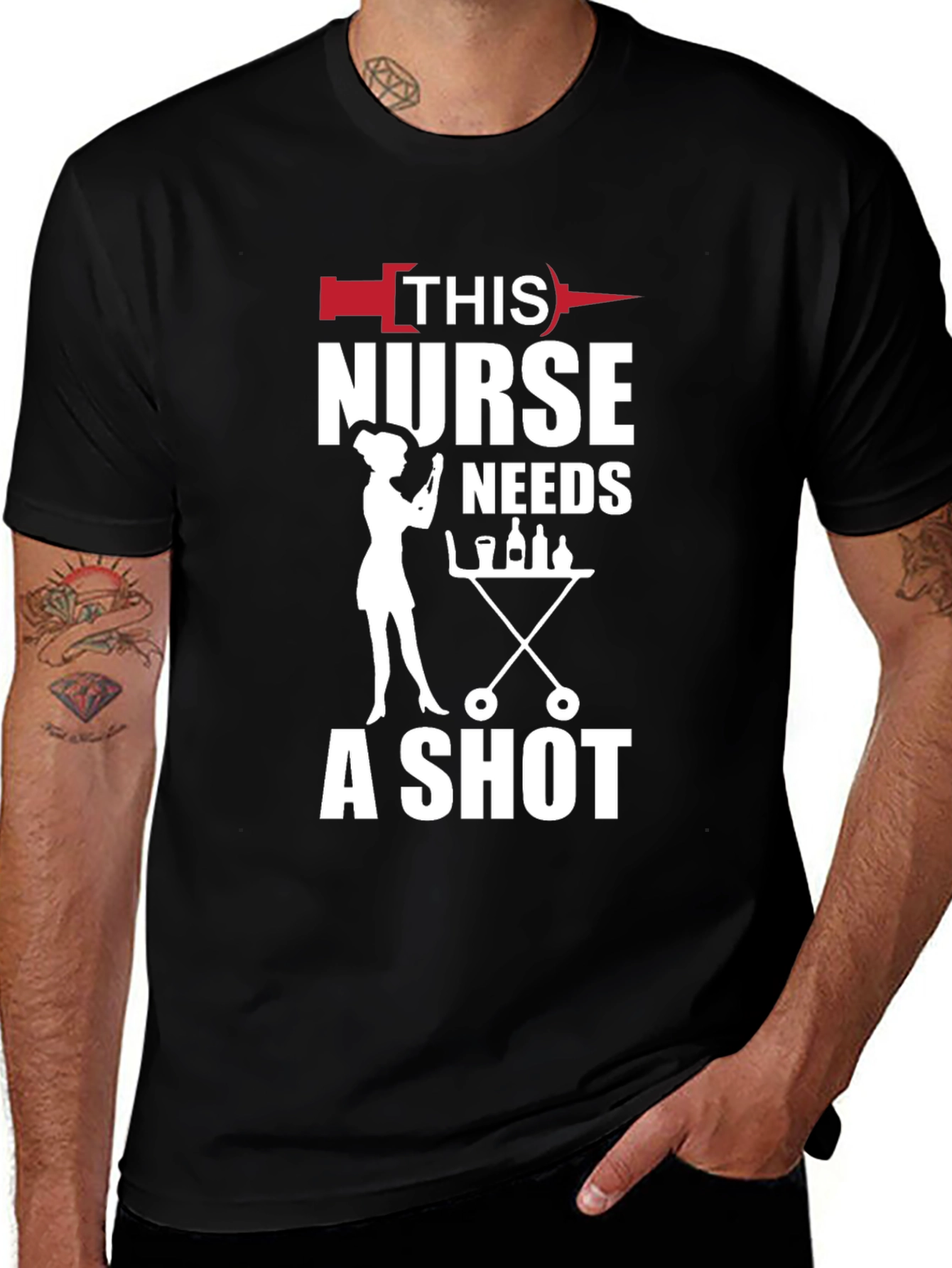 Nurse Shot Black T-Shirt - Humorous Nursing Apparel