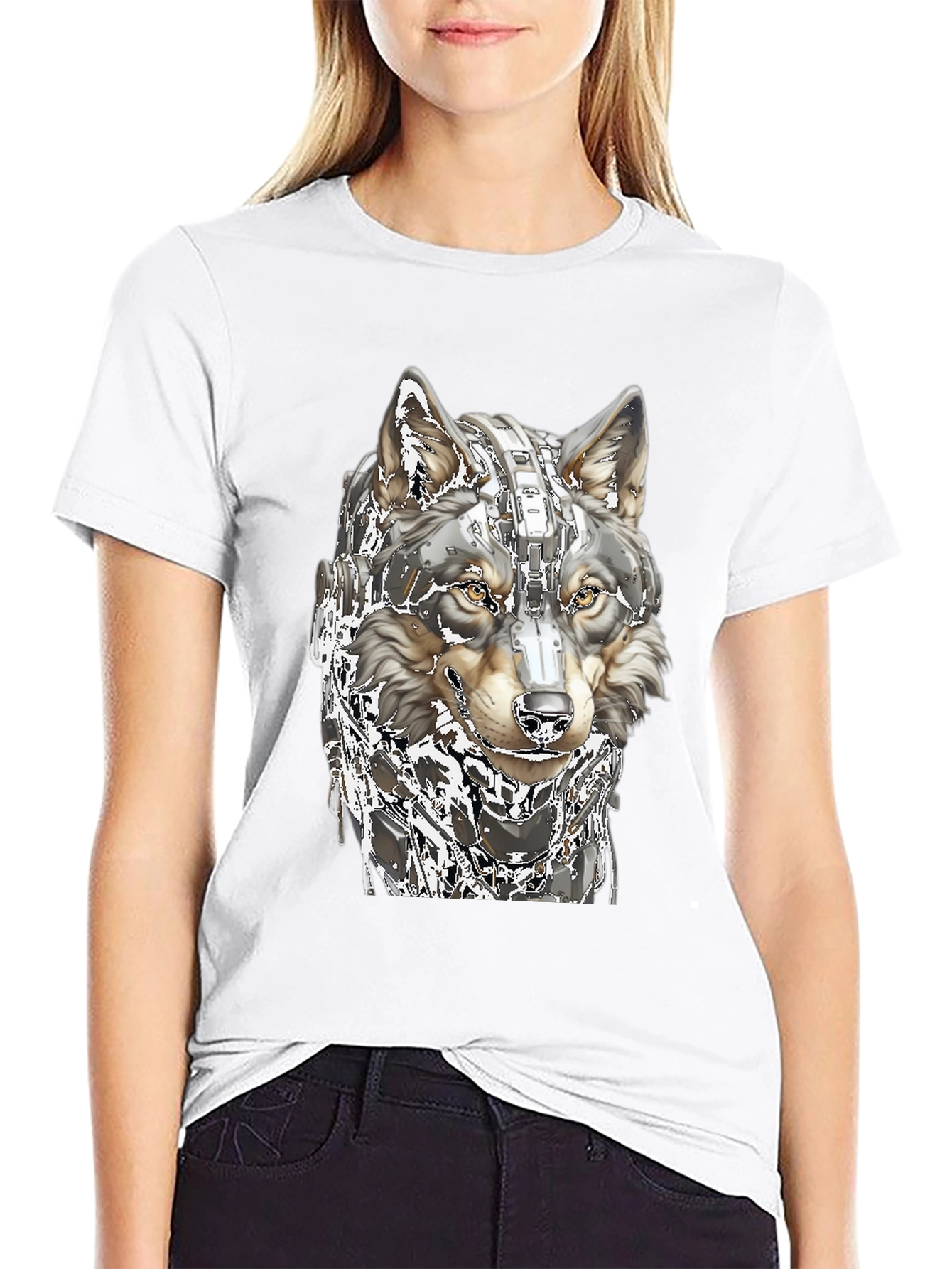 Cyber Wolf T-Shirt - Futuristic Animal Graphic Tee