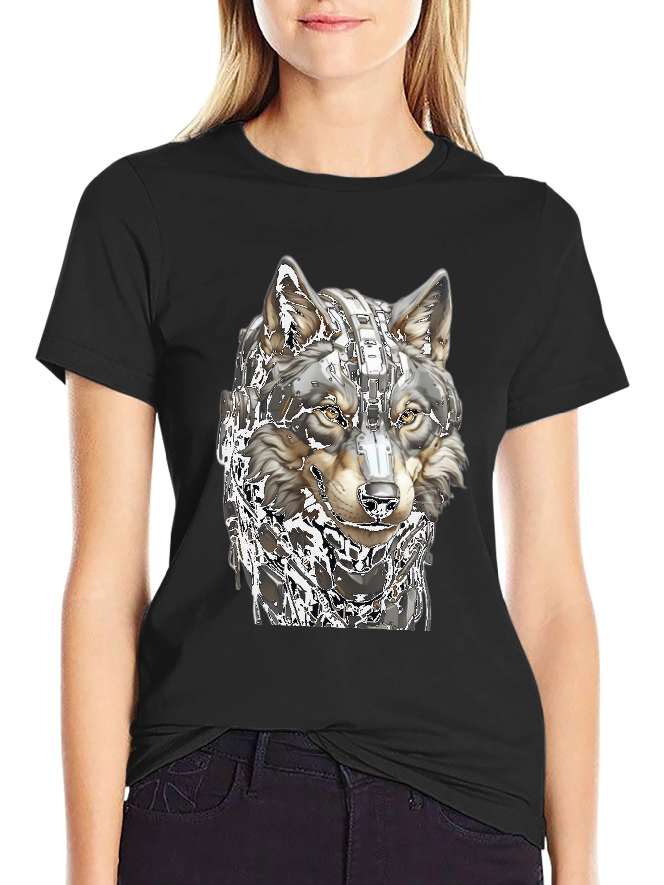 Cyber Wolf T-Shirt - Futuristic Animal Graphic Tee
