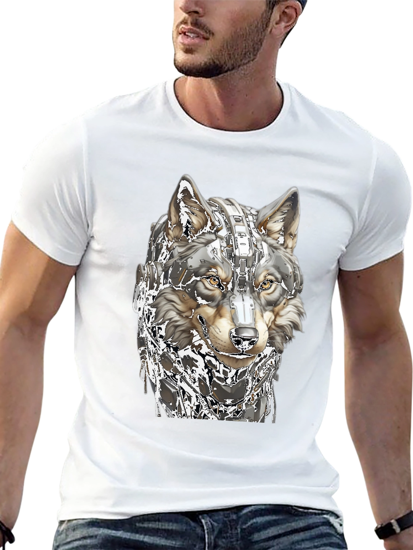 Cyber Wolf T-Shirt - Futuristic Animal Graphic Tee