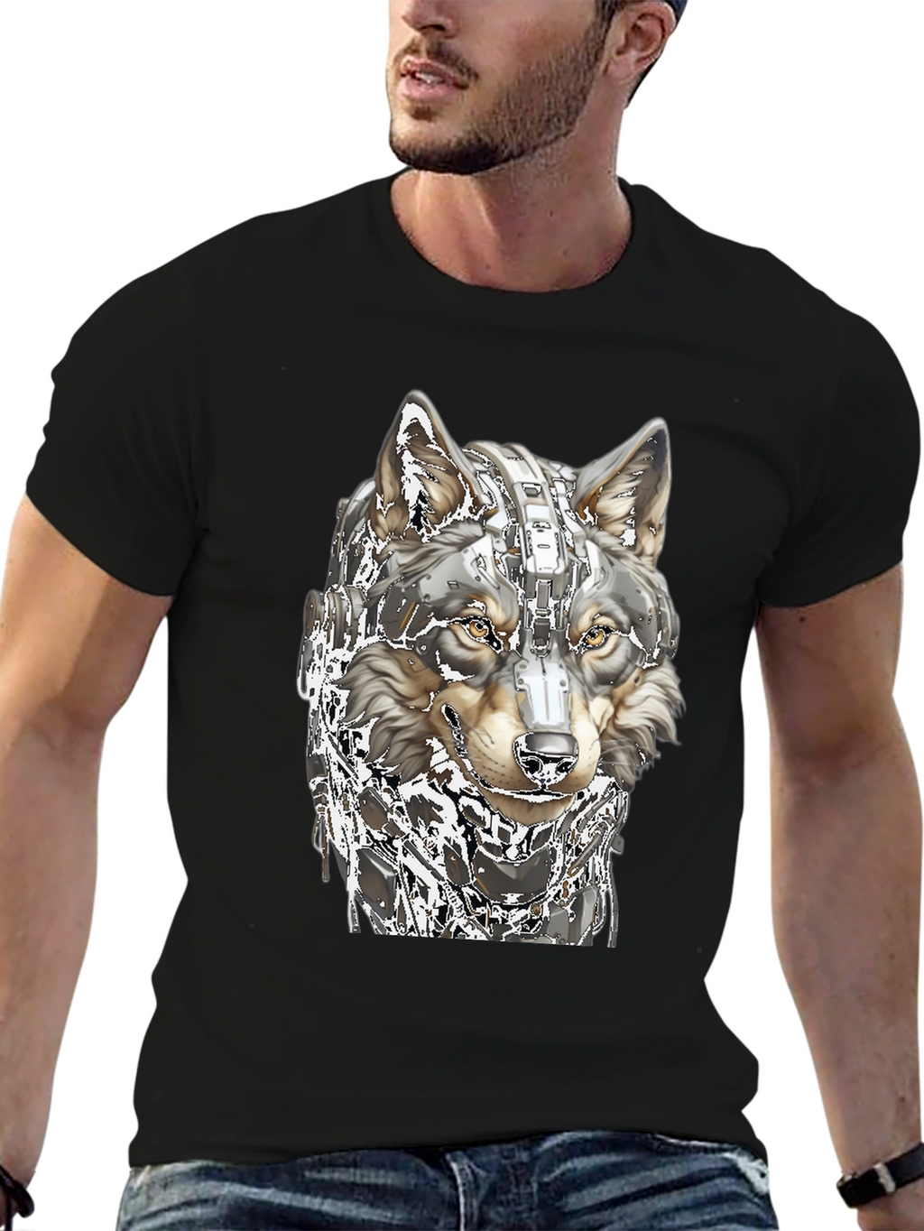 Cyber Wolf T-Shirt - Futuristic Animal Graphic Tee