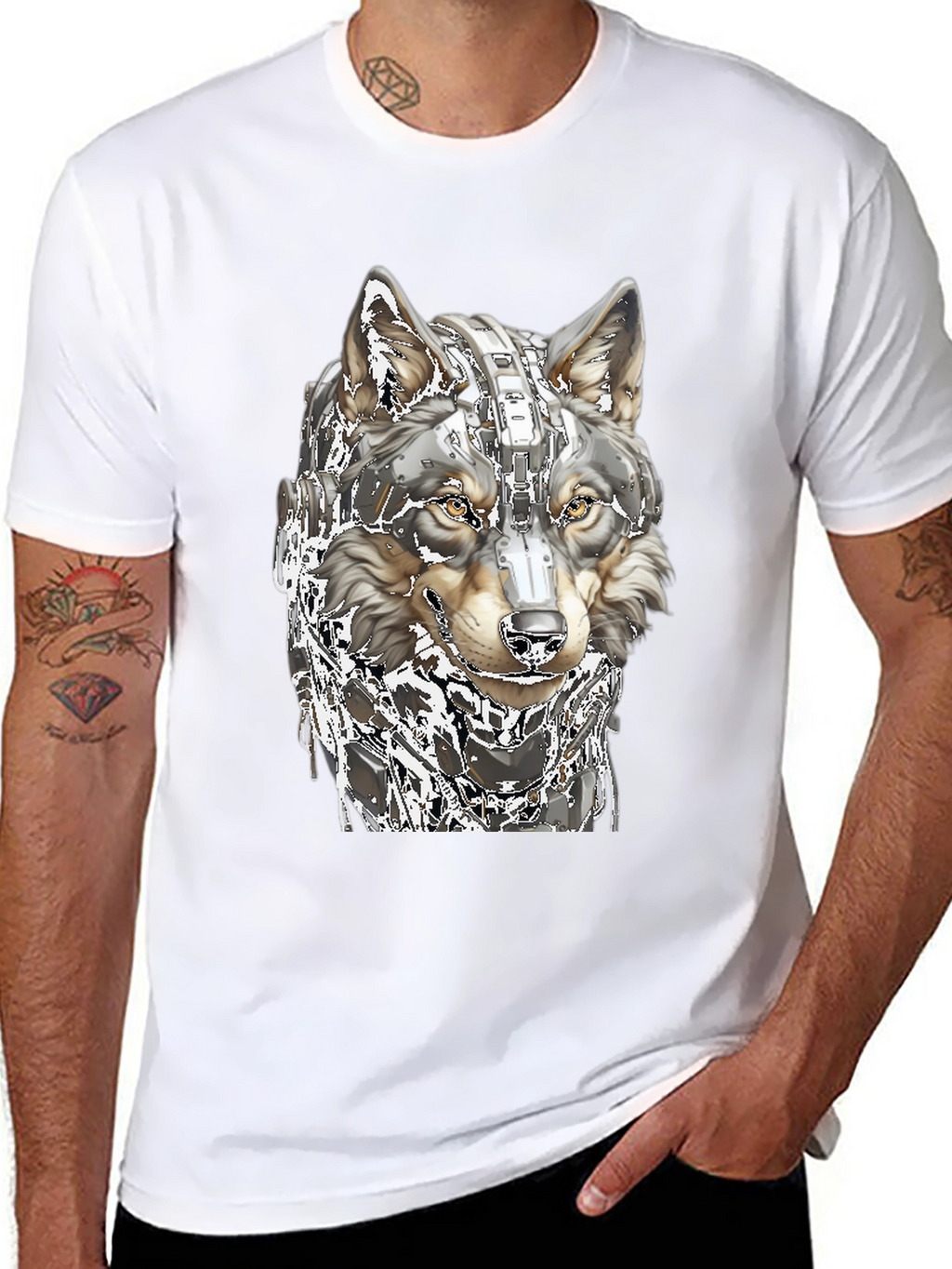 Cyber Wolf T-Shirt - Futuristic Animal Graphic Tee