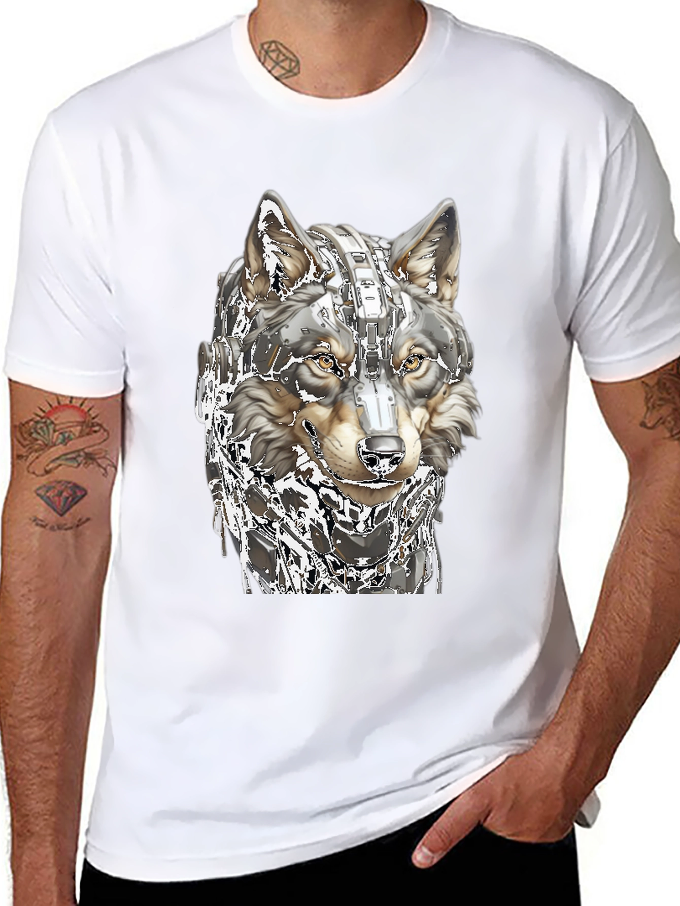 Cyber Wolf T-Shirt - Futuristic Animal Graphic Tee