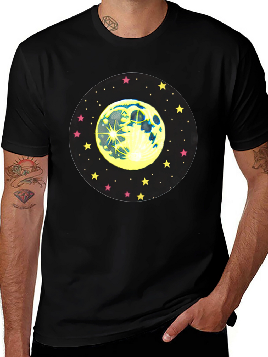 Moon and Stars Graphic Black T-Shirt