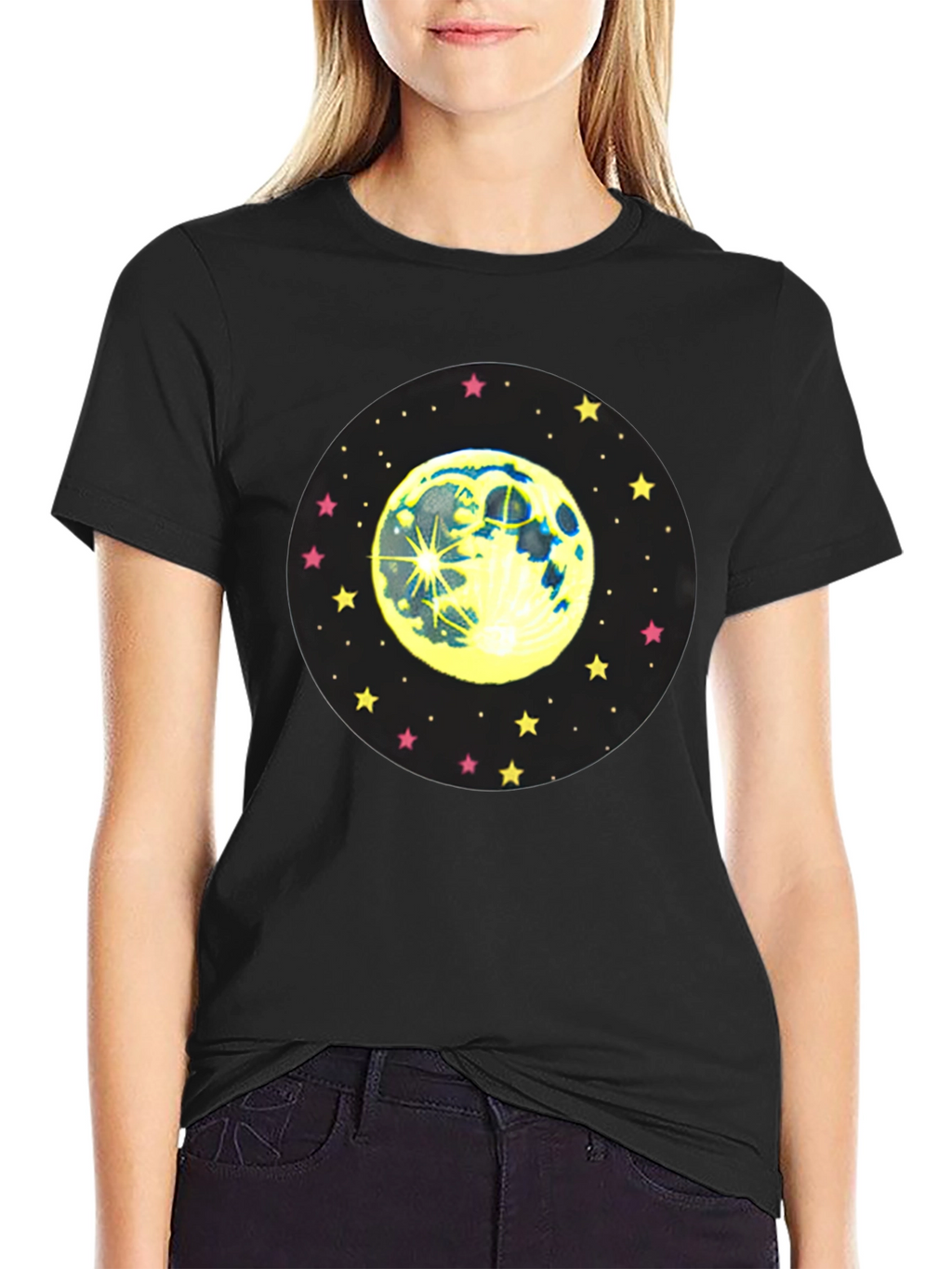 Moon and Stars Graphic Black T-Shirt