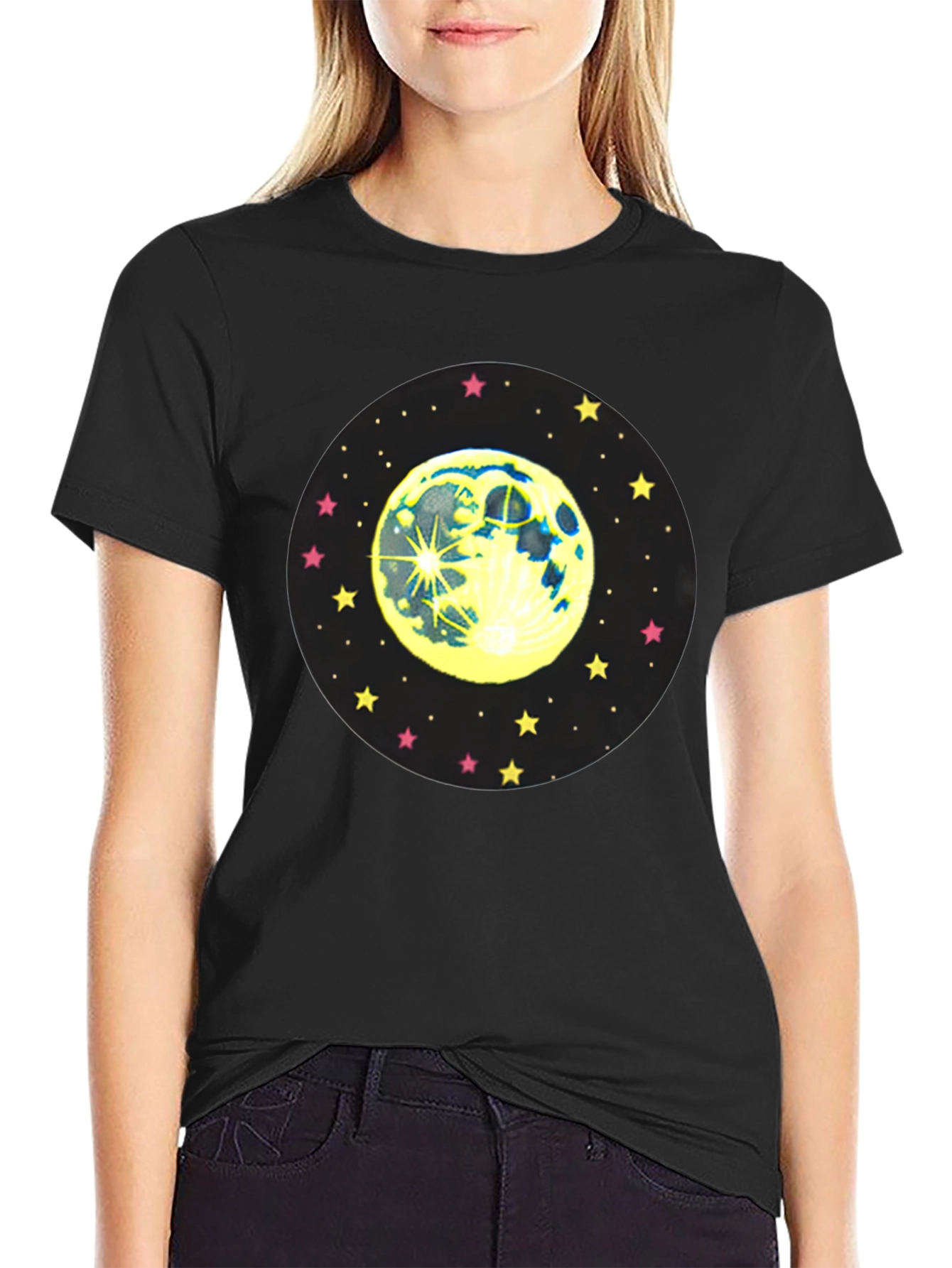 Moon and Stars Graphic Black T-Shirt