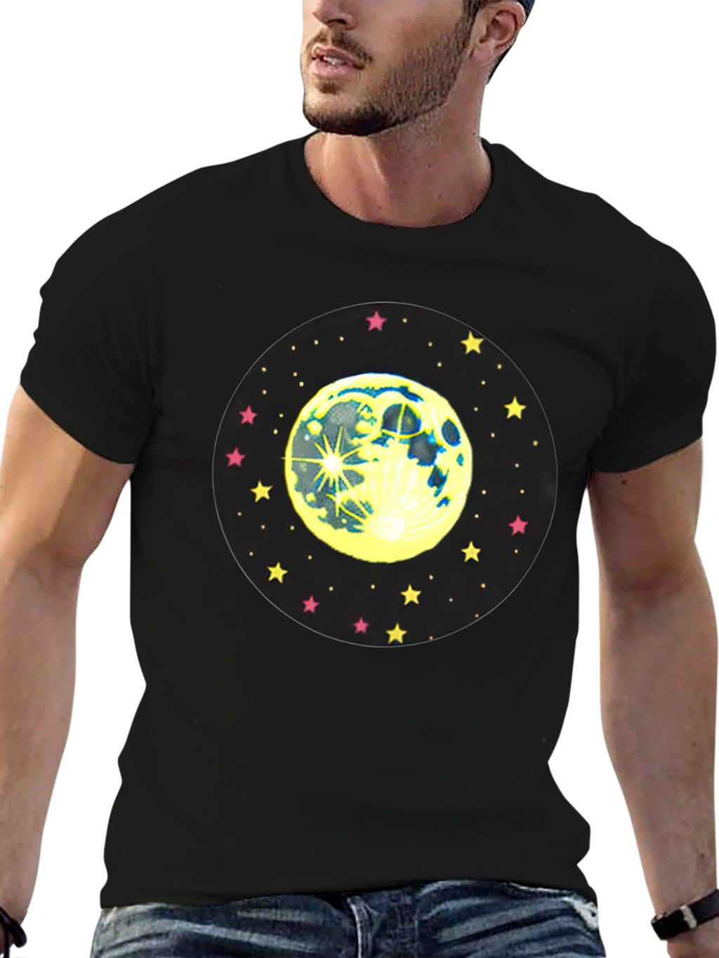 Moon and Stars Graphic Black T-Shirt