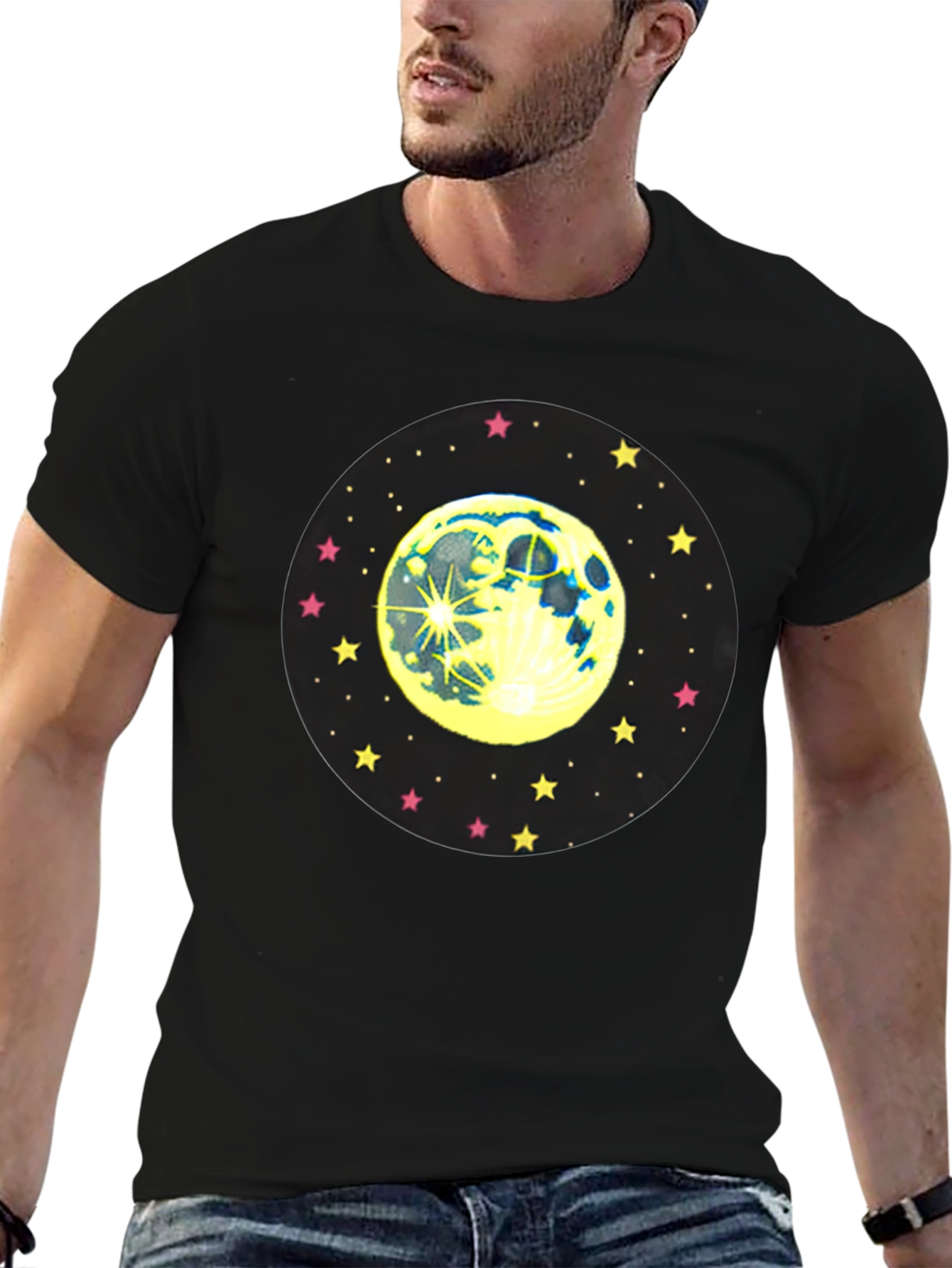 Moon and Stars Graphic Black T-Shirt