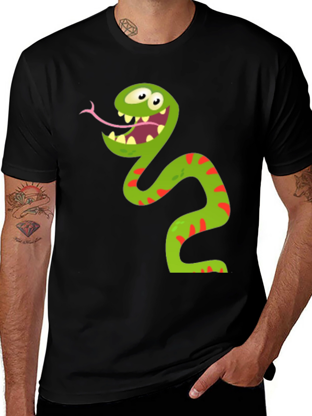Funny Snake Graphic Tee - Mens Black T-Shirt