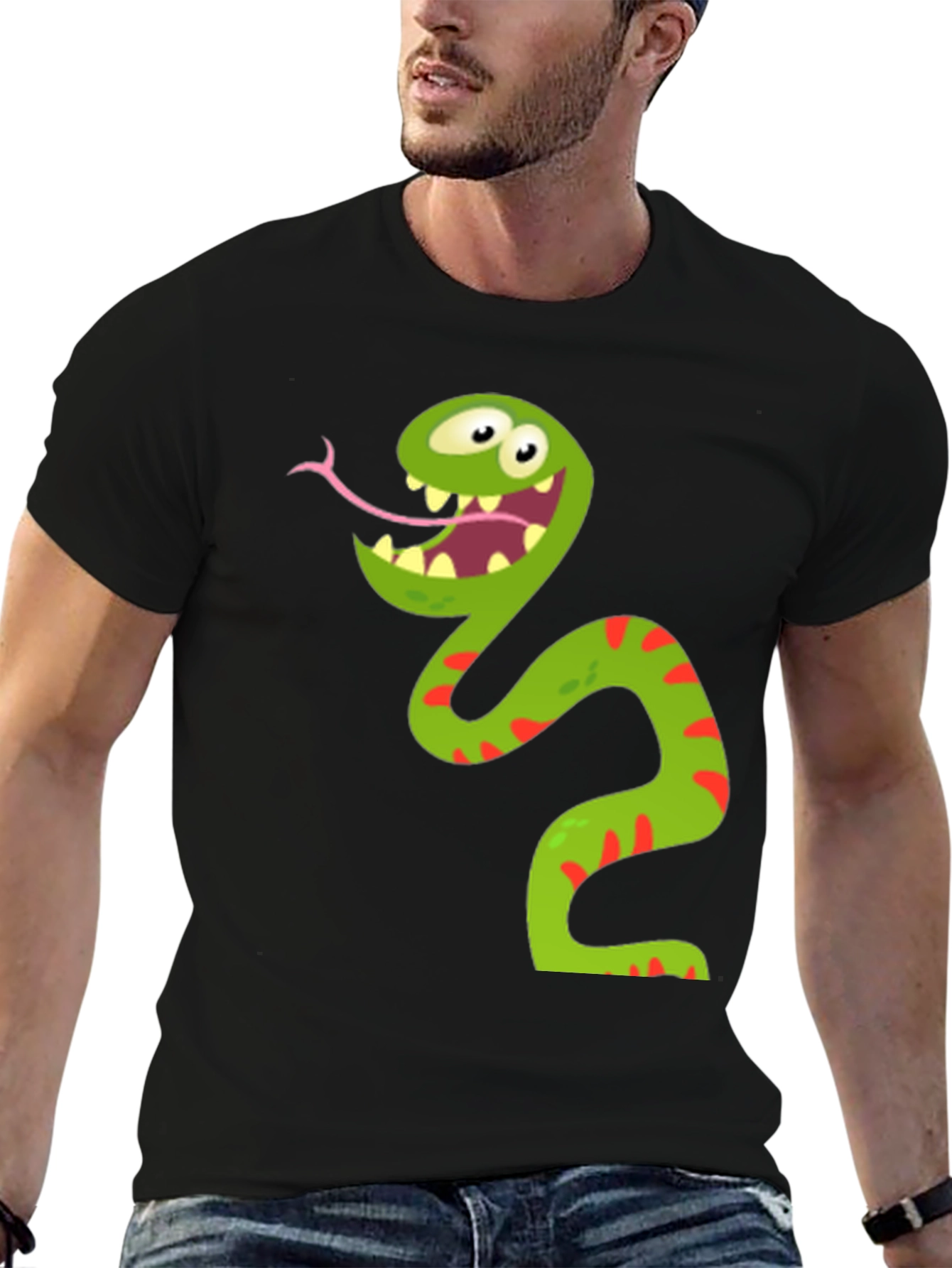Funny Snake Graphic Tee - Mens Black T-Shirt