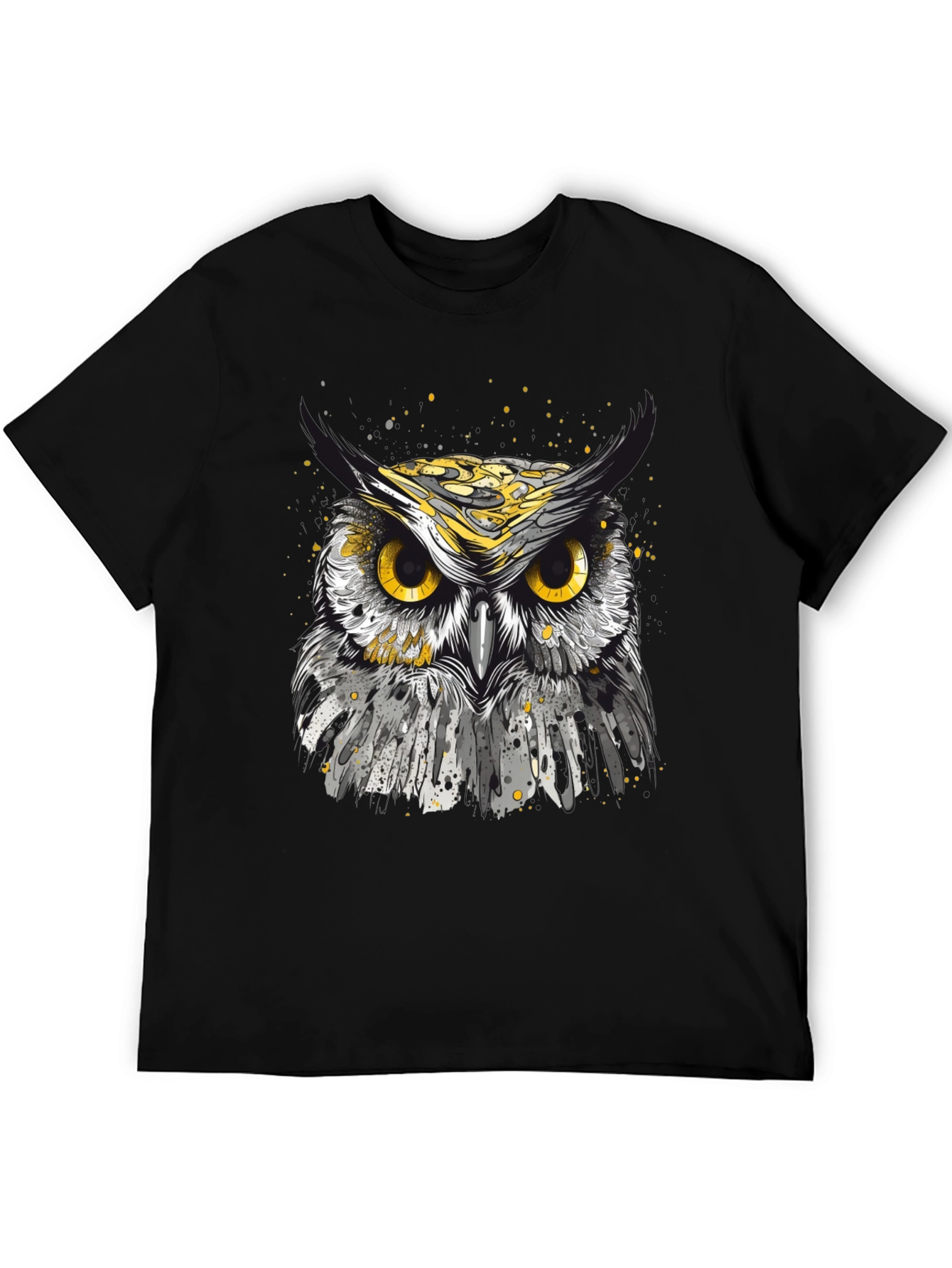 Owl Graphic T-Shirt - Black Cotton Tee for Men