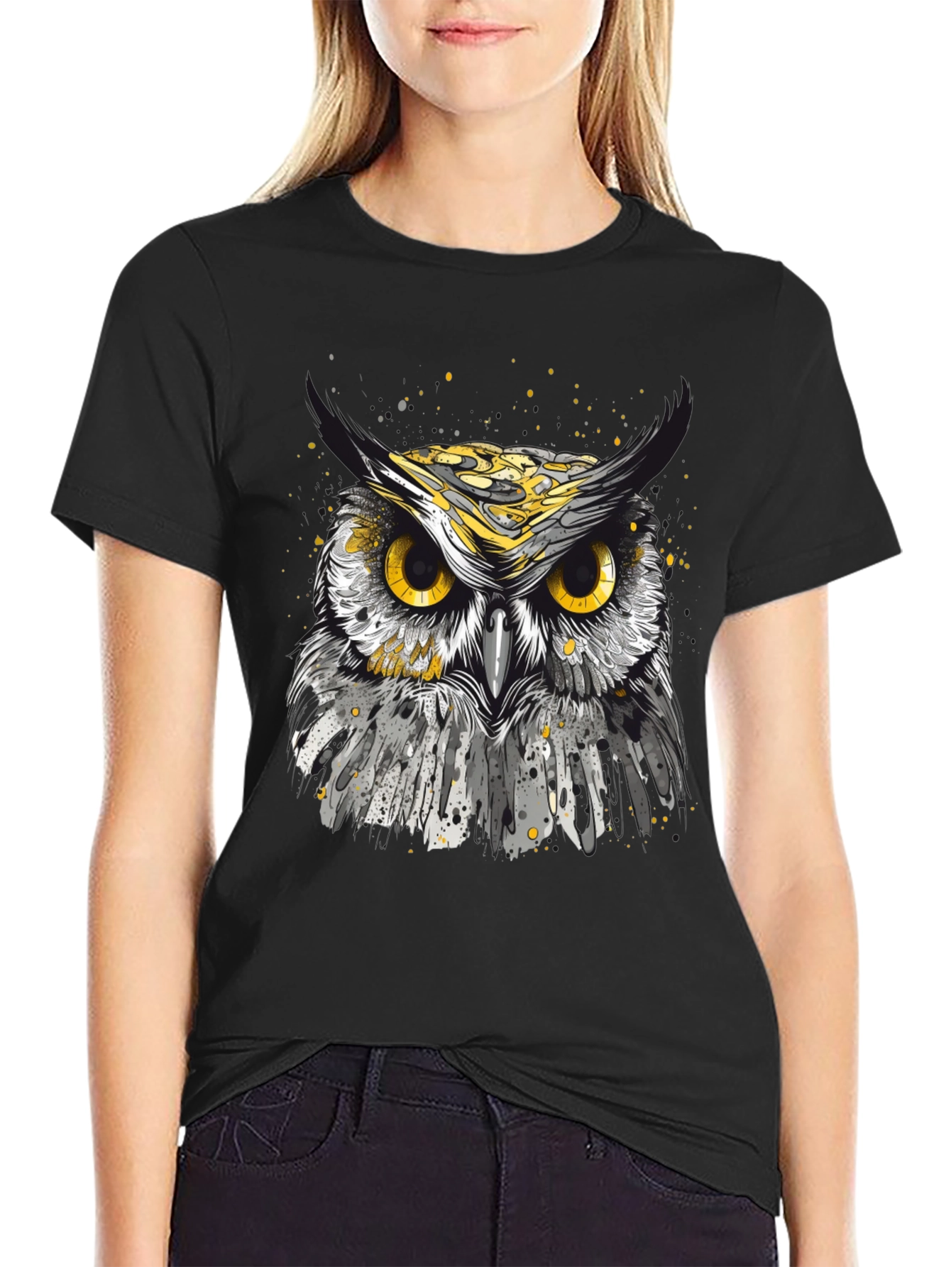 Owl Graphic T-Shirt - Black Cotton Tee for Men