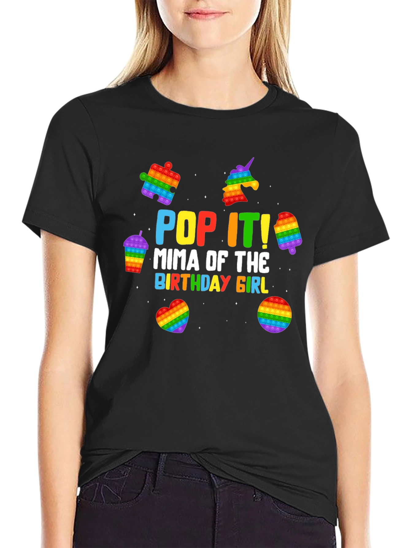 Pop It Mima Birthday Girl Black T-Shirt