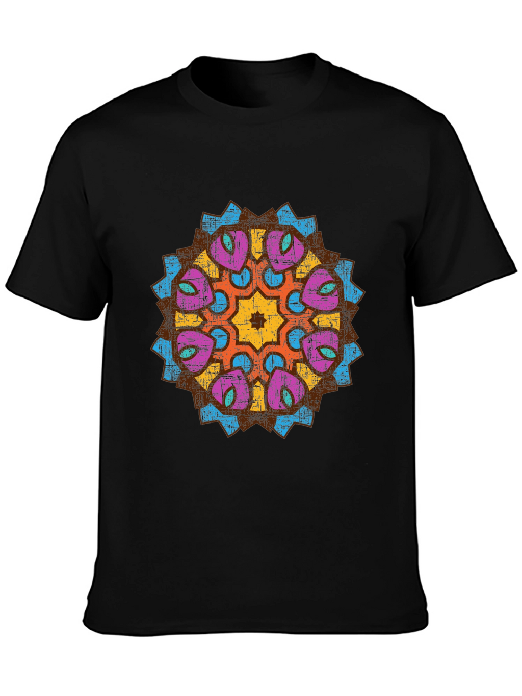 Mens Black Graphic Tee with Mandala Design