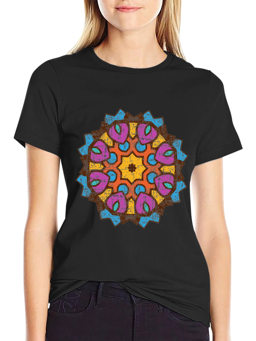 Mens Black Graphic Tee with Mandala Design
