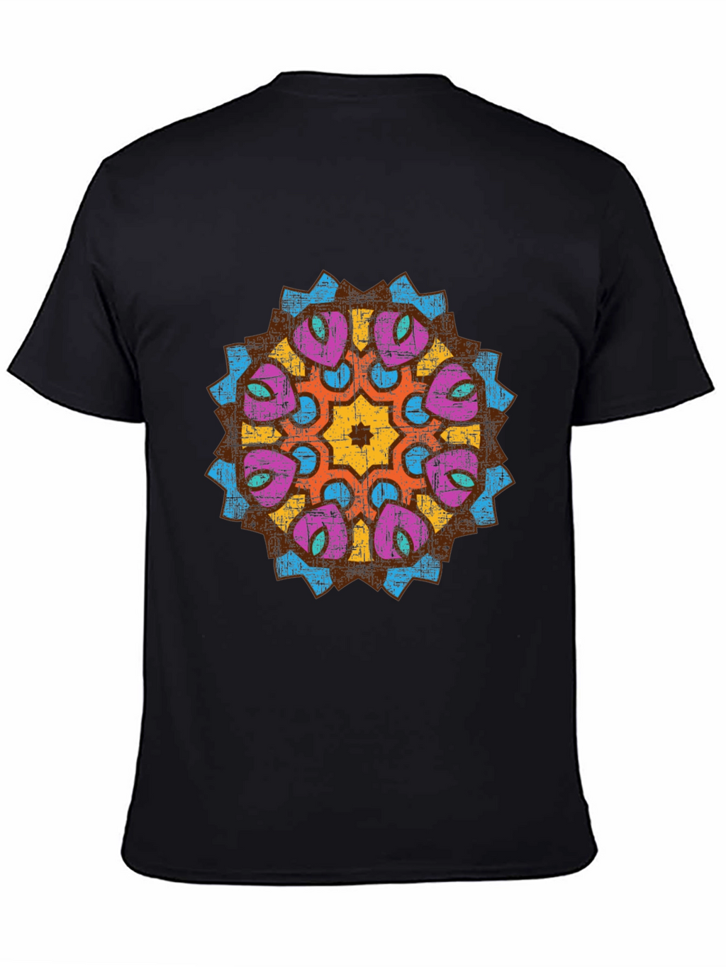 Mens Black Graphic Tee with Mandala Design