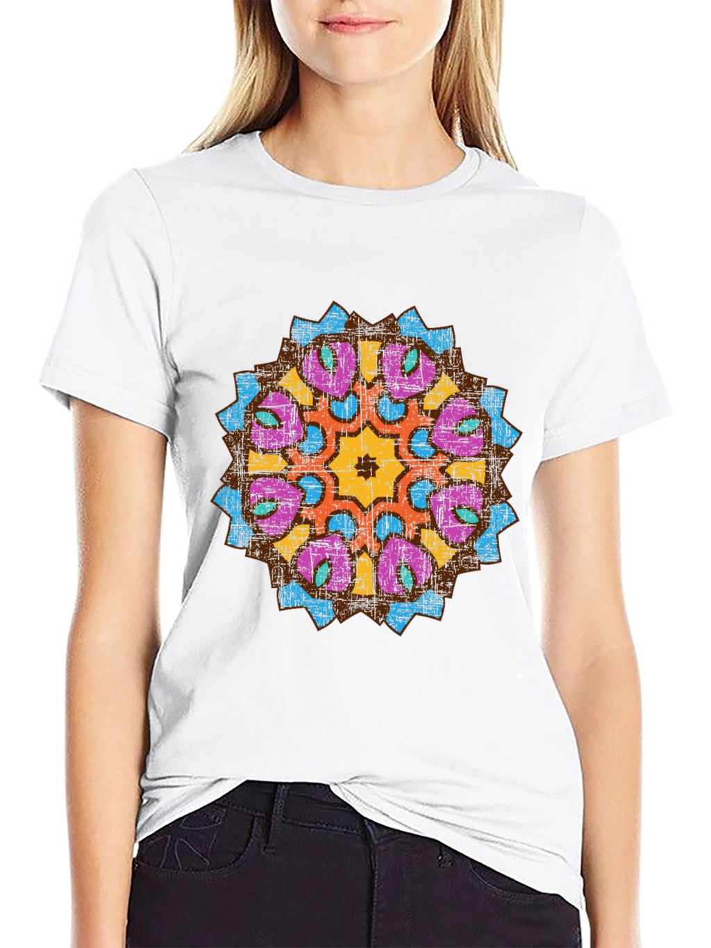 Mens Black Graphic Tee with Mandala Design