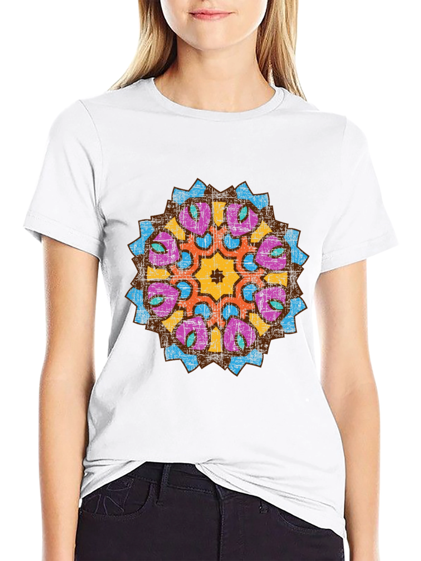 Mens Black Graphic Tee with Mandala Design