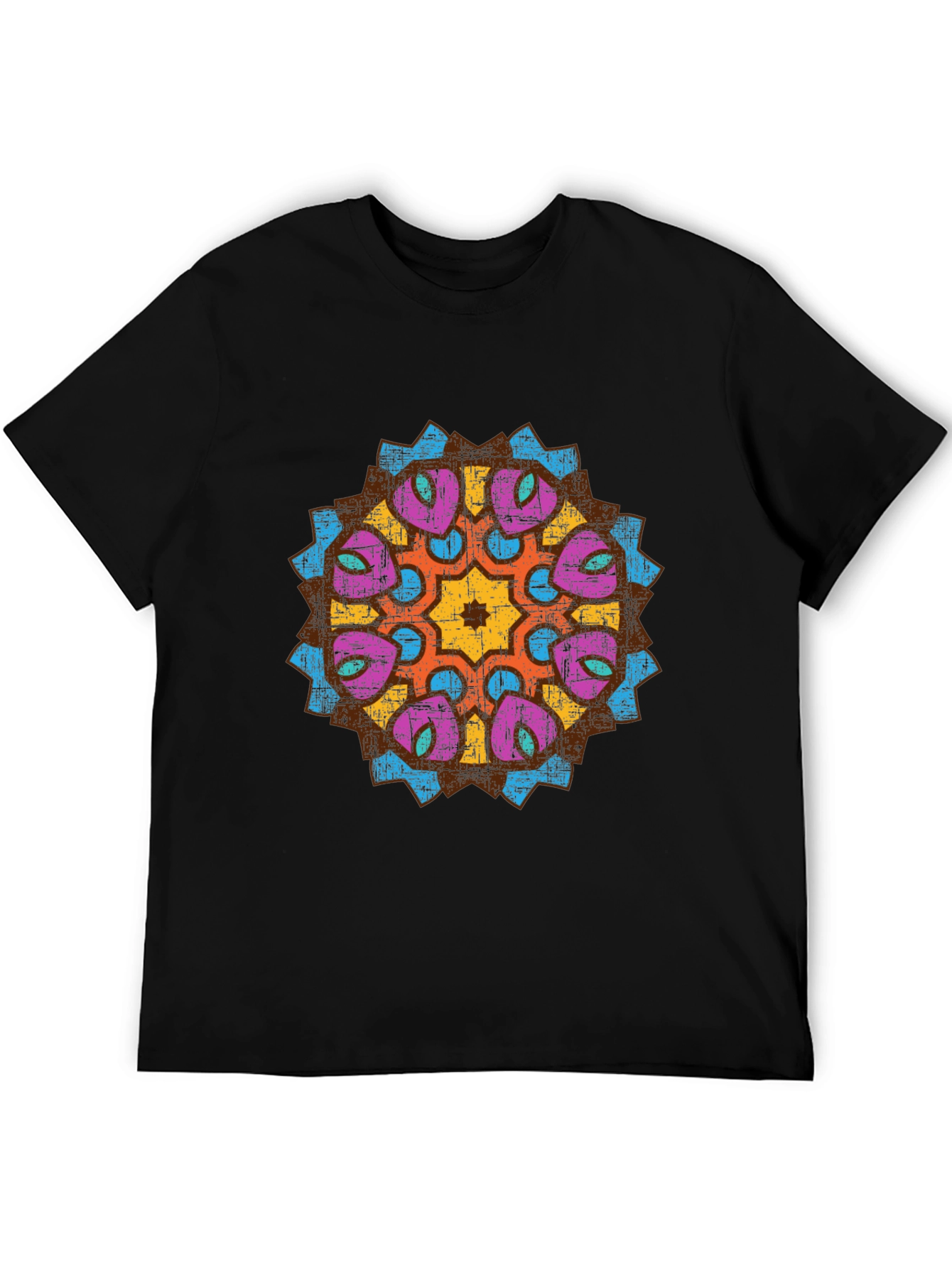 Mens Black Graphic Tee with Mandala Design