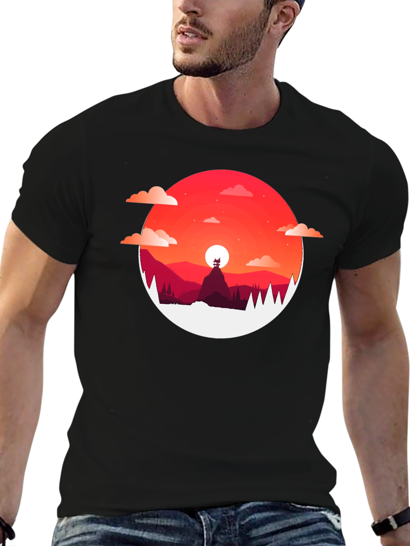 Sunset Mountain Graphic Tee - Stylish Mens T-Shirt