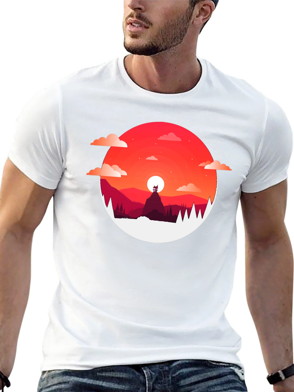 Sunset Mountain Graphic Tee - Stylish Mens T-Shirt