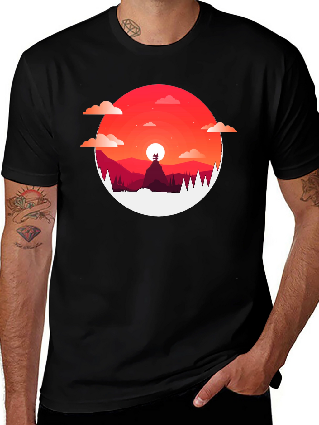 Sunset Mountain Graphic Tee - Stylish Mens T-Shirt