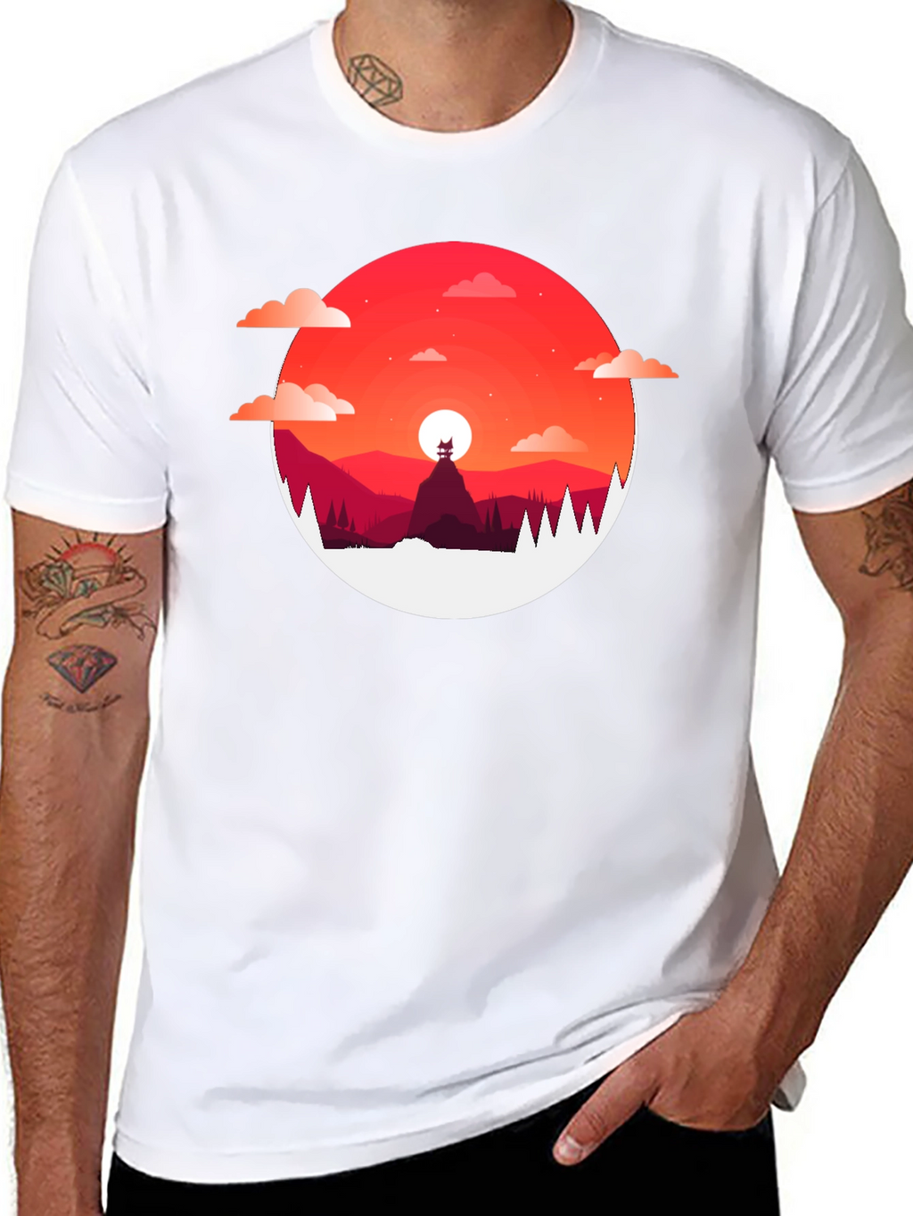 Sunset Mountain Graphic Tee - Stylish Mens T-Shirt