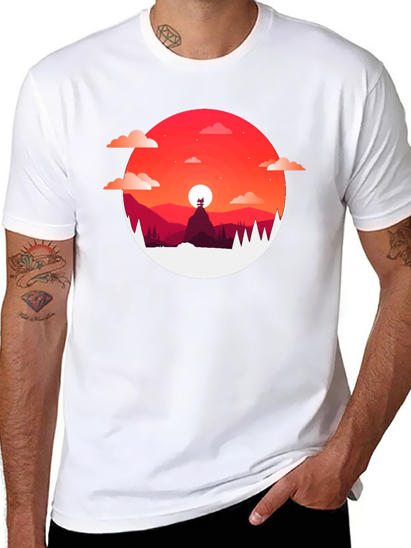 Sunset Mountain Graphic Tee - Stylish Mens T-Shirt