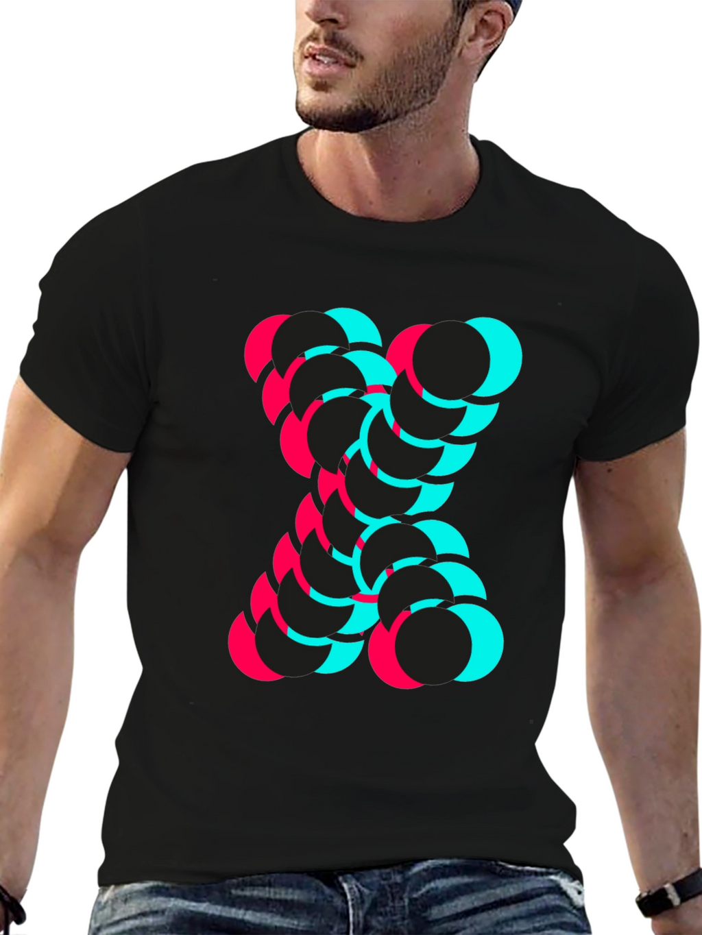Abstract Circle Design Black T-Shirt