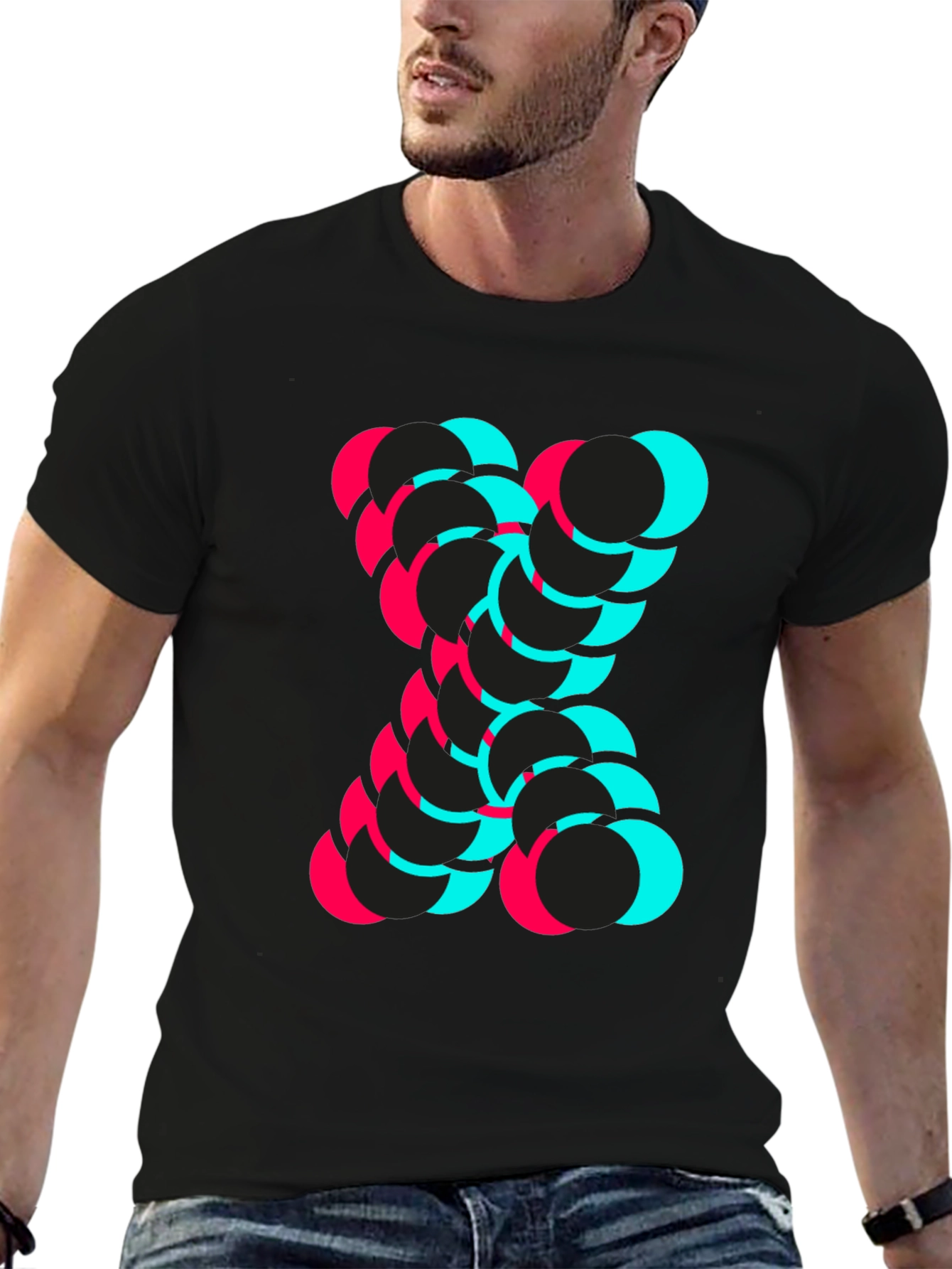 Abstract Circle Design Black T-Shirt