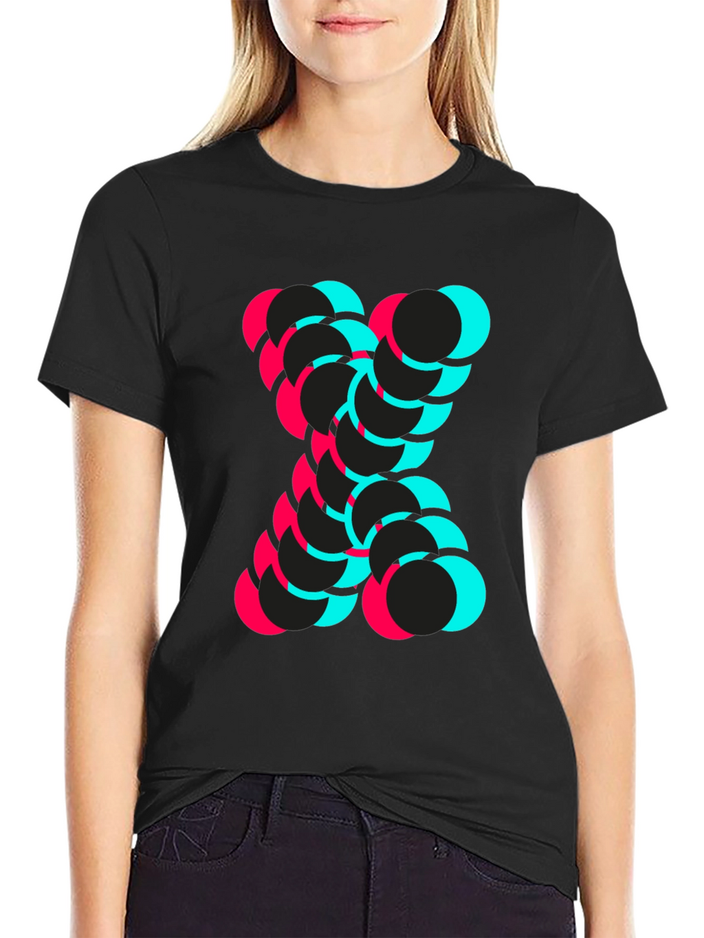 Abstract Circle Design Black T-Shirt