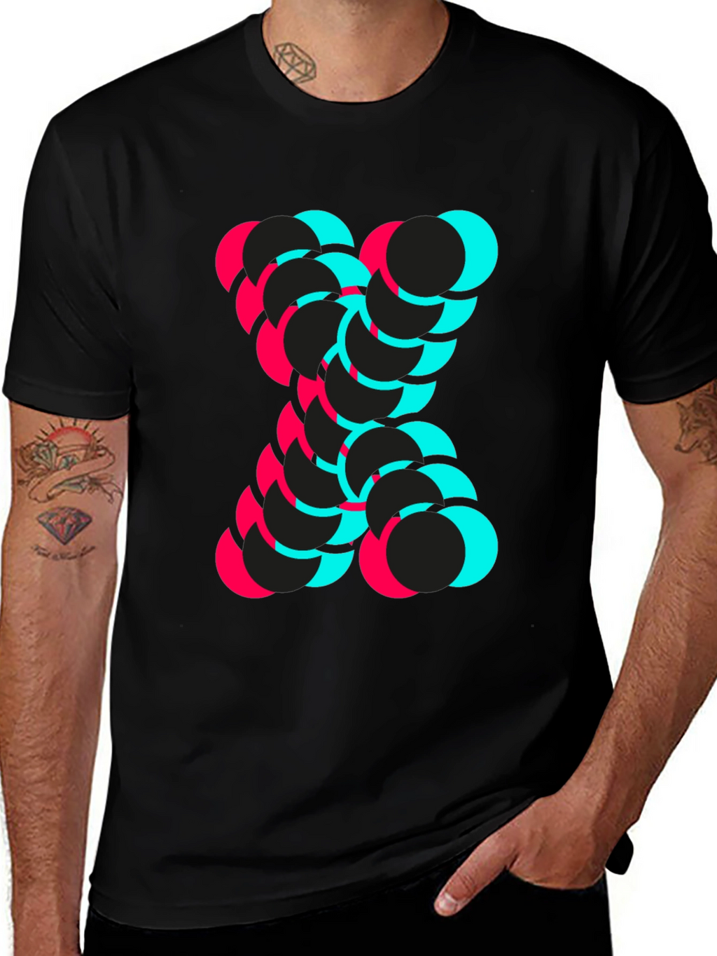 Abstract Circle Design Black T-Shirt