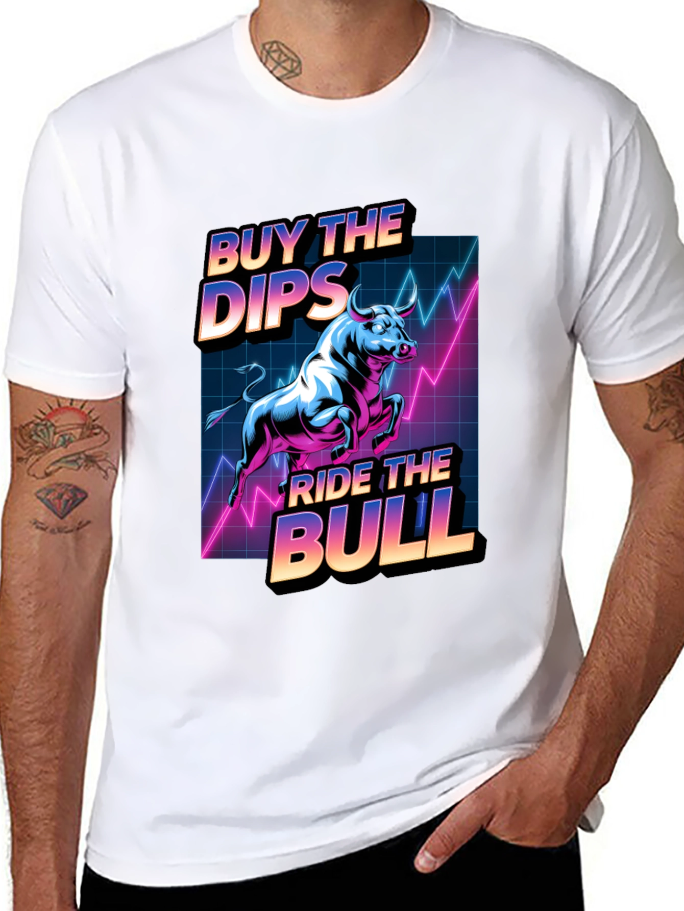Buy the Dips Ride the Bull Graphic Tee - Stock Market Apparel