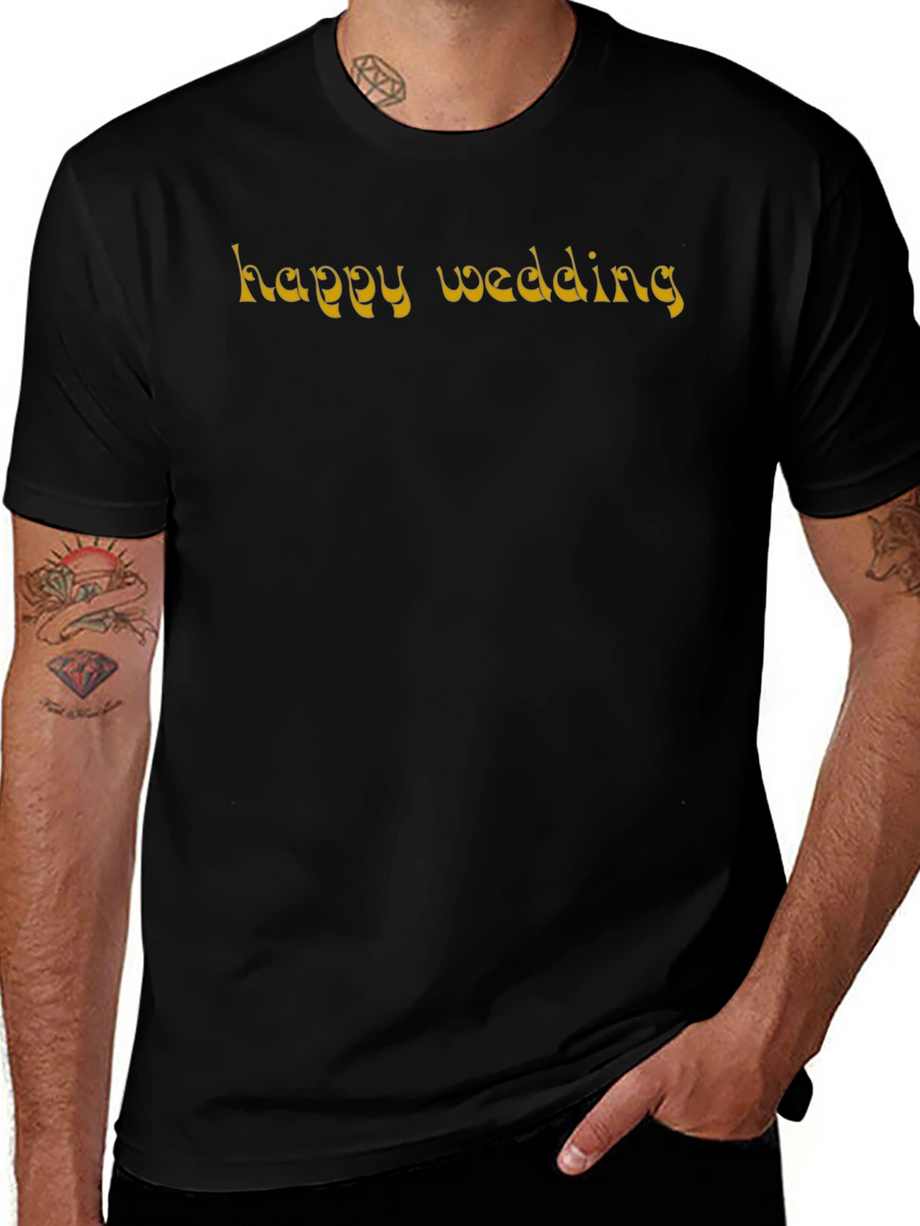 Happy Wedding Graphic Tee - Black Casual Shirt