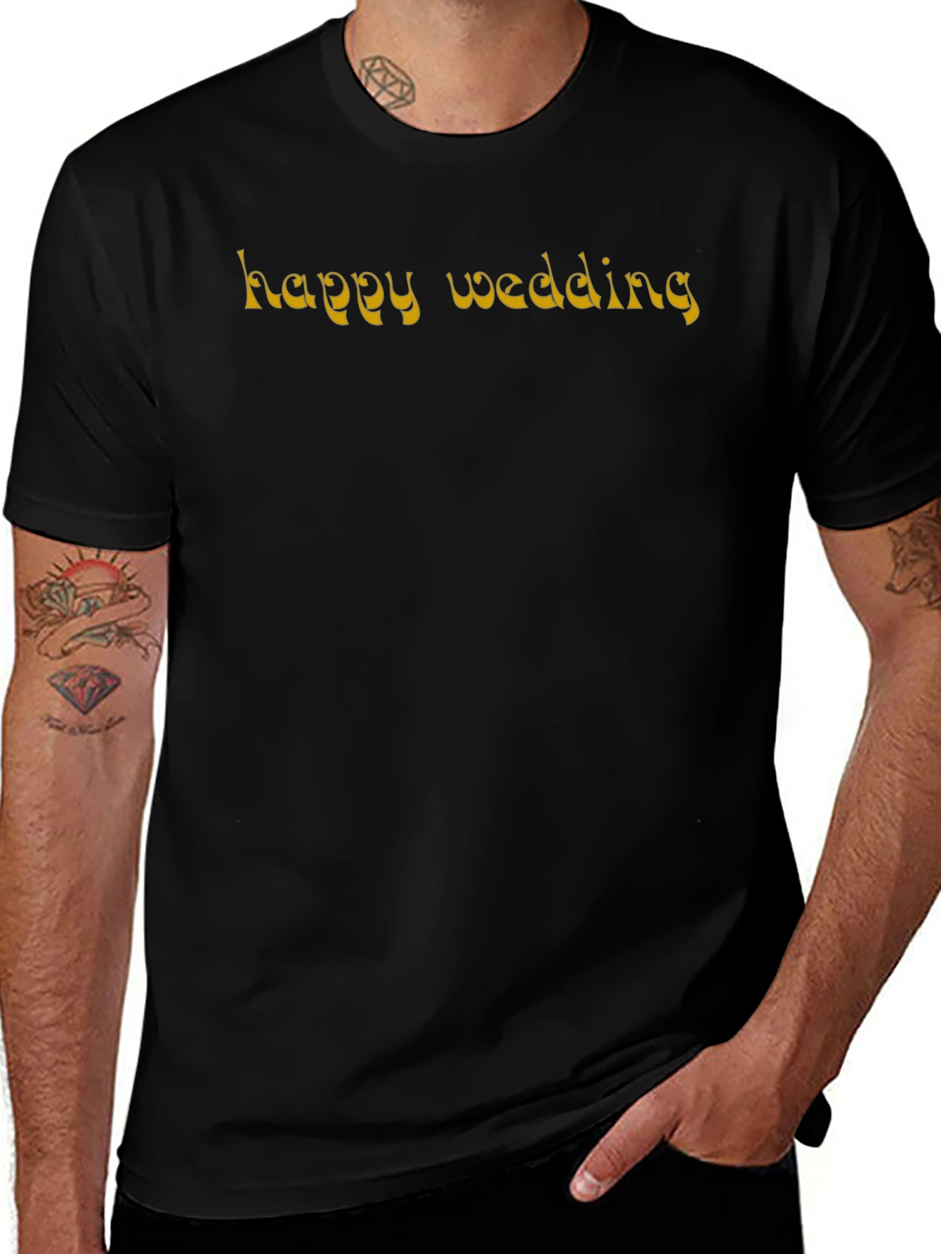 Happy Wedding Graphic Tee - Black Casual Shirt