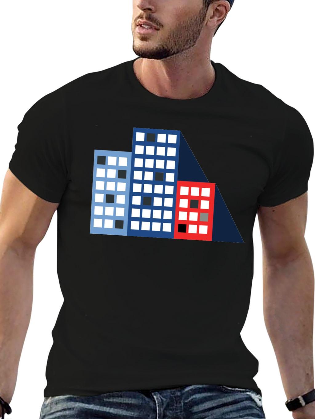 Geometric Building T-Shirt - Modern Cityscape Tee