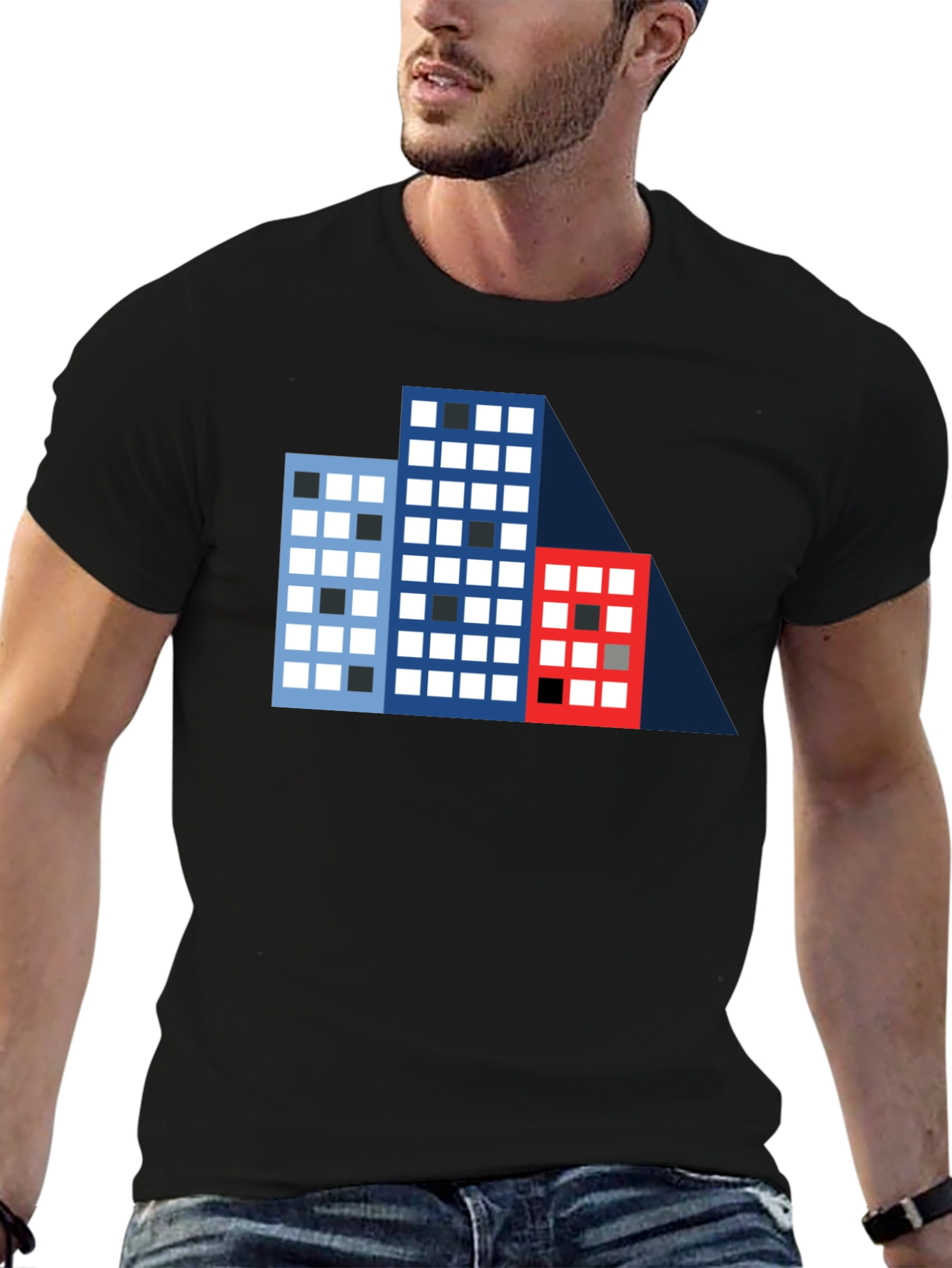 Geometric Building T-Shirt - Modern Cityscape Tee