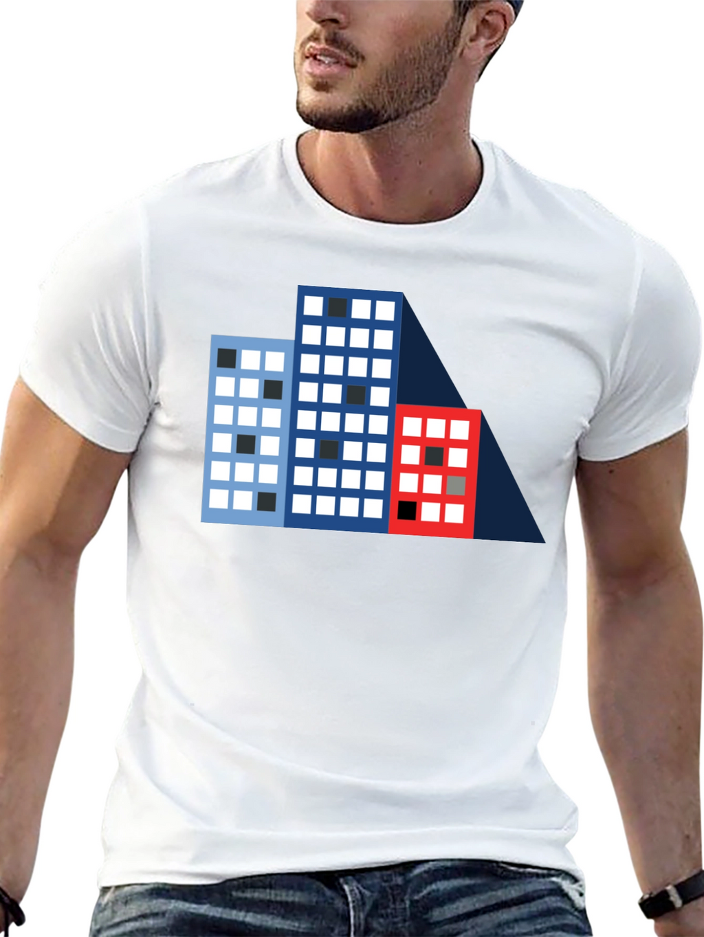 Geometric Building T-Shirt - Modern Cityscape Tee