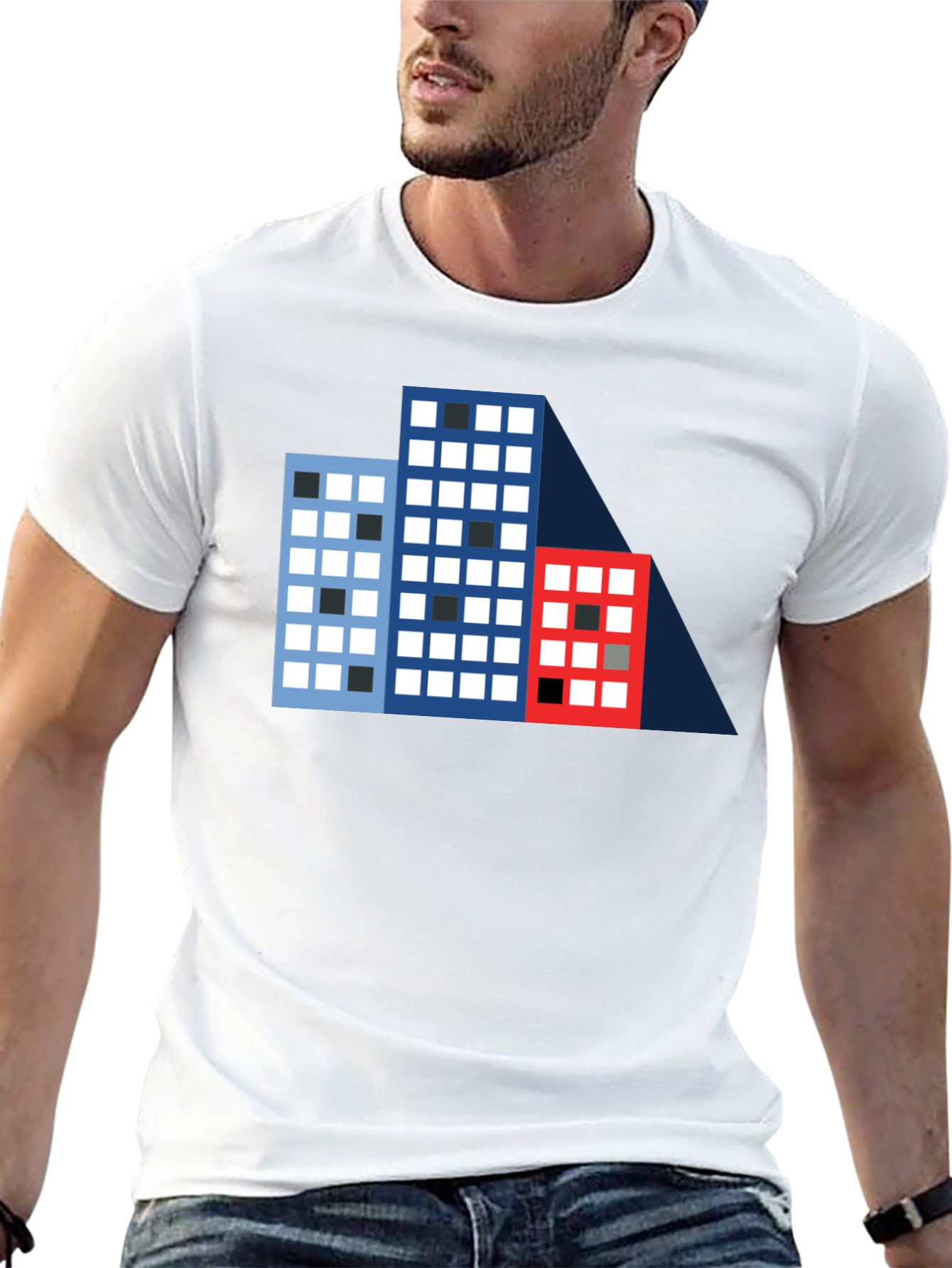 Geometric Building T-Shirt - Modern Cityscape Tee